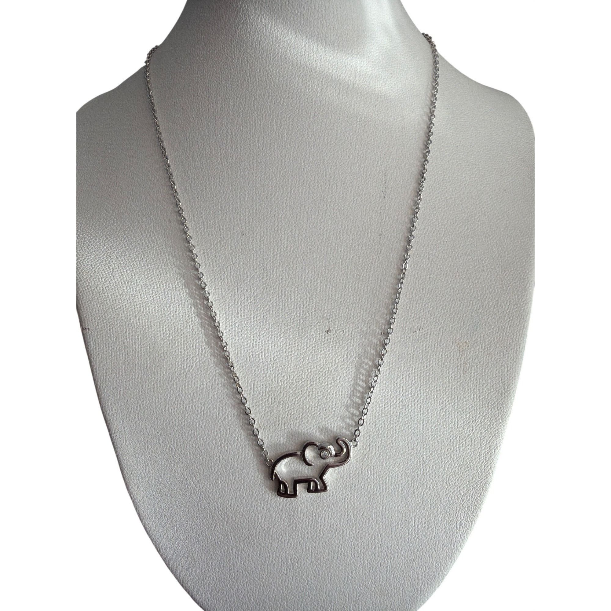 Other Silver Tone Elephant Pendant Necklace Rhinestone Open Work T Size ONE SIZE - 1 Thumbnail