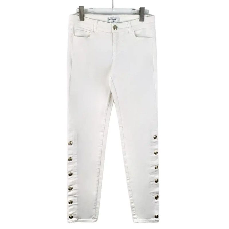 Chanel Chanel White Cotton Casual Pants for Women 0089 Size 23" - 1 Thumbnail