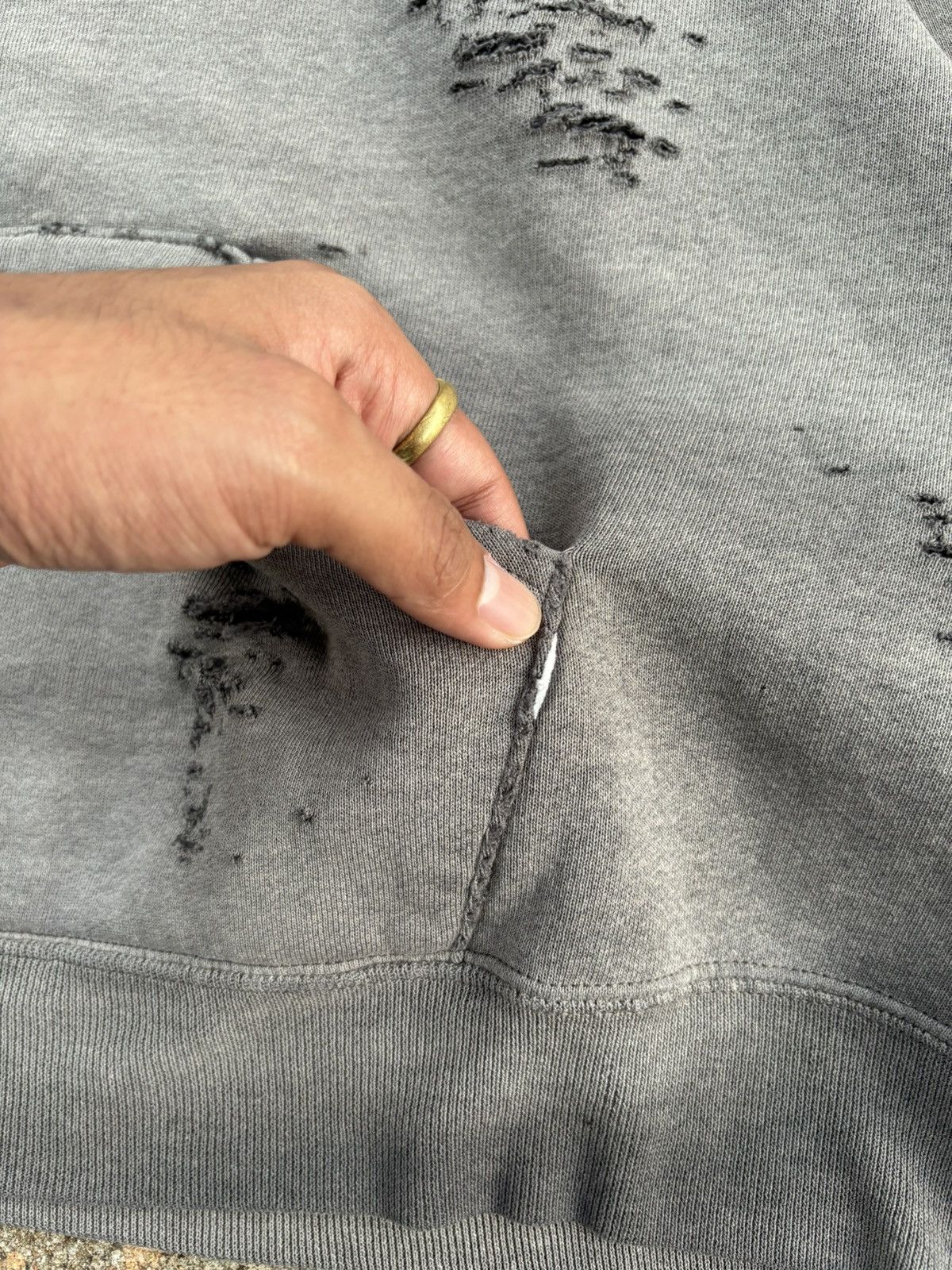 Faded Distressed Thrashed Russell Hoodie Gray Green