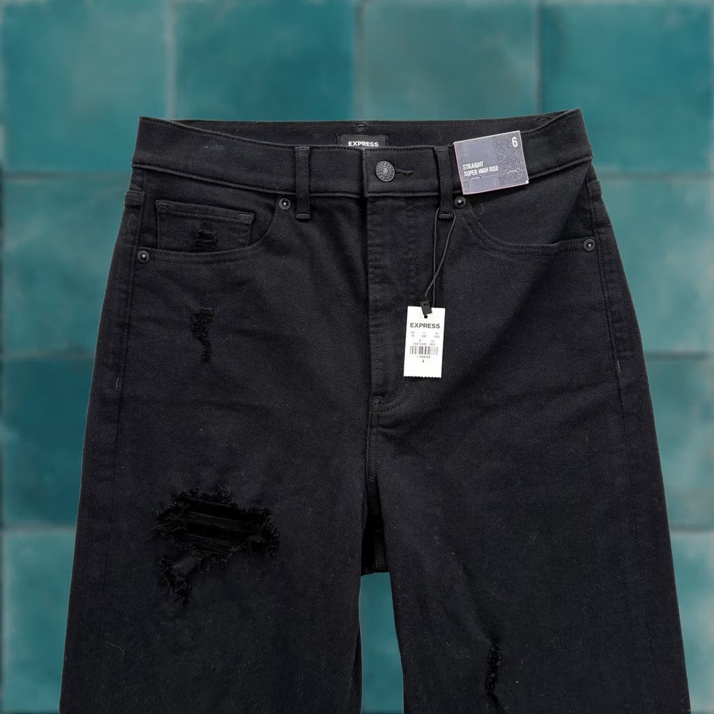 Express Express Jeans Slim Ankle High Rise Womens 6 Black Distressed NWT Grunge 5-Pocket Denim Pocketed Stretch Vintage No Size 28" / US 6 / IT 42 - 1 Thumbnail