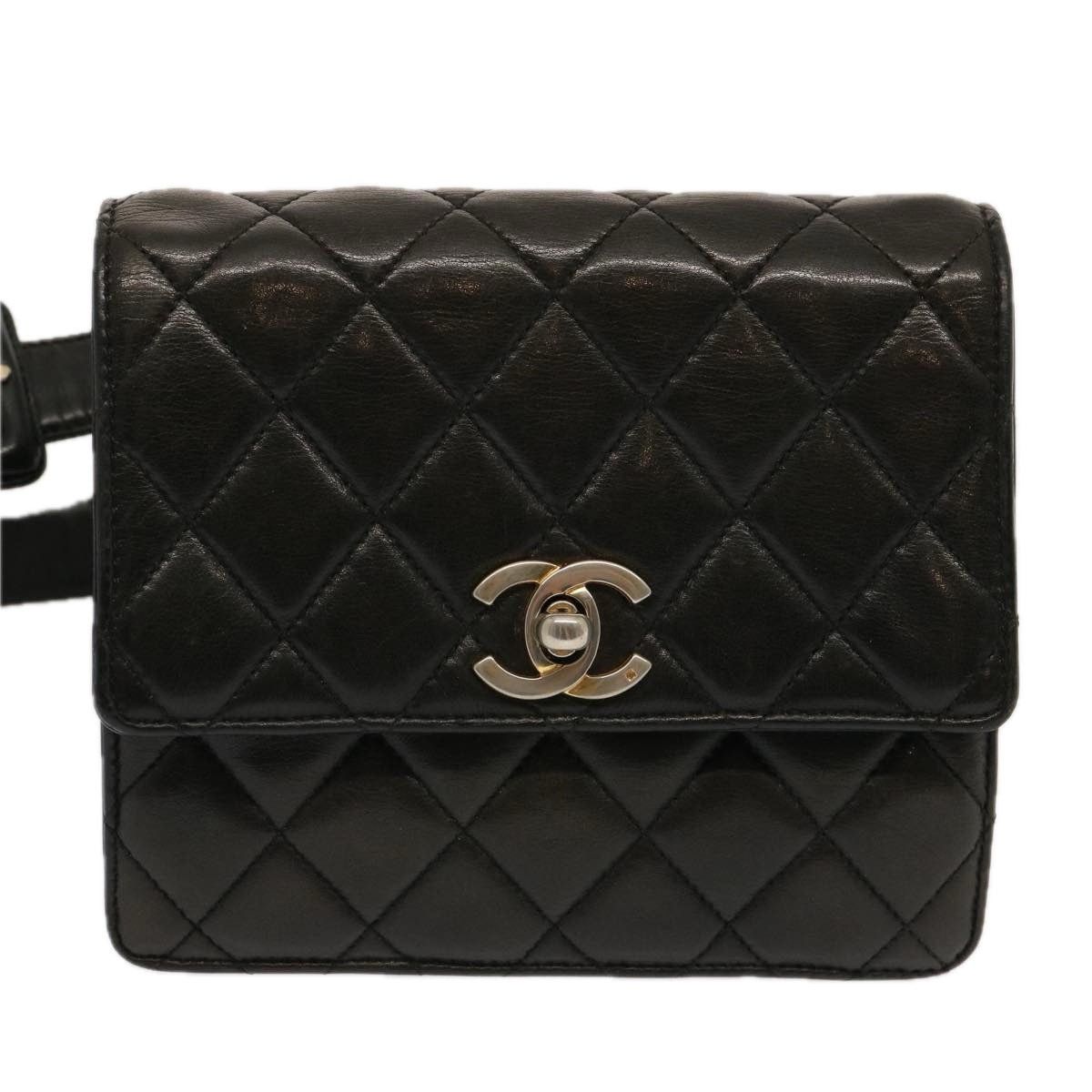 Chanel CHANEL Matelasse Turn Lock Waist Bag Lamb Skin Black CC Size ONE SIZE - 13 Thumbnail