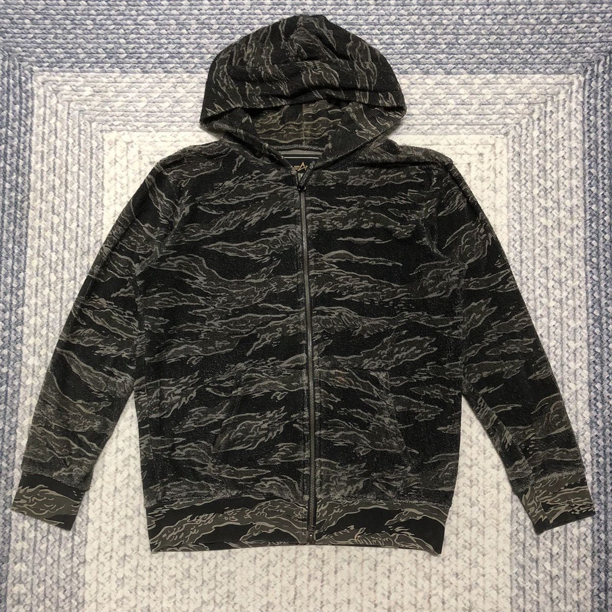 Rare Distressed Alpha Industries Tiger Stripe Sweater Hoodie - Main Image