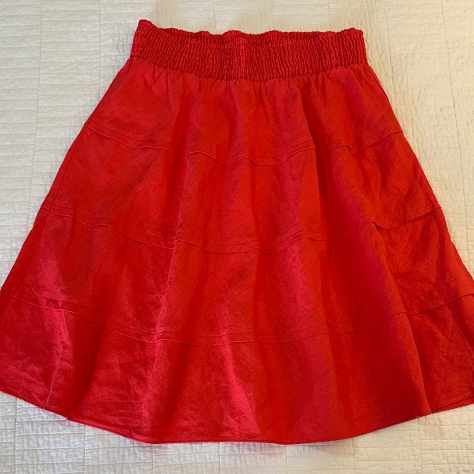 Other Soft Surroundings Medium Linen Skirt A Line EUC Red “Talia” Size 32" / US 10 / IT 46 - 2 Thumbnail