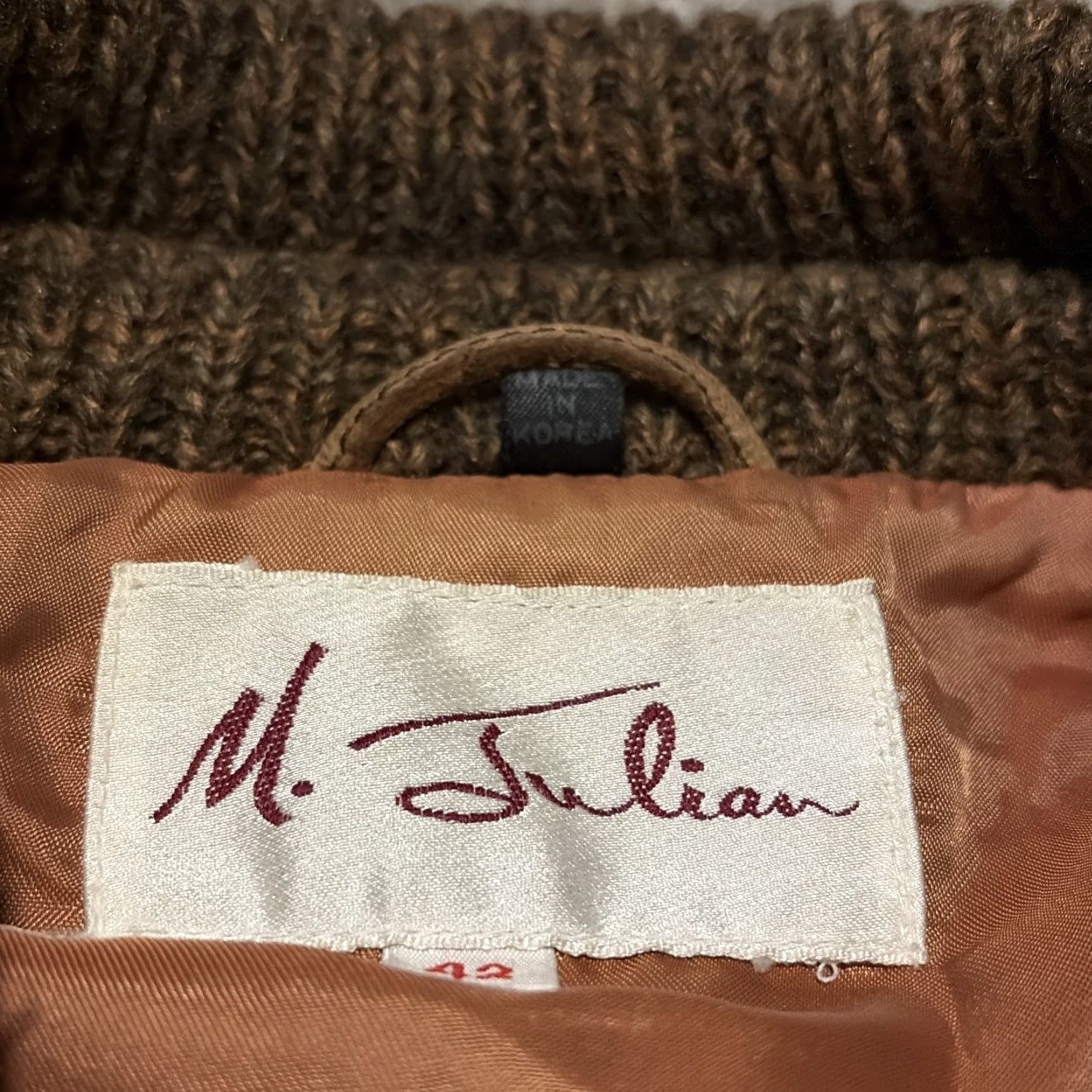 Vintage VINTAGE M. Julian Brown Leather Acrylic Knit Jacket Full Zip Size 42 Bomber Jacket Mens Brown Knit Leather Full Zip 42 Size US XS / EU 42 / 0 - 7 Thumbnail