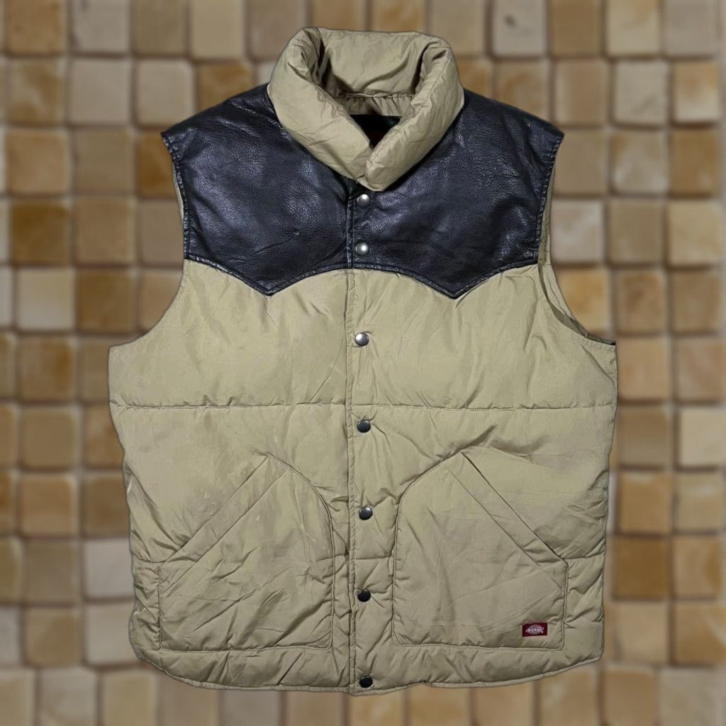 Dickies Dickies Faux Brown Leather Panel Padded Puffer Gilet Vest Jacket L Brown-Tan Men Size L Size US L / EU 52-54 / 3 - 1 Thumbnail