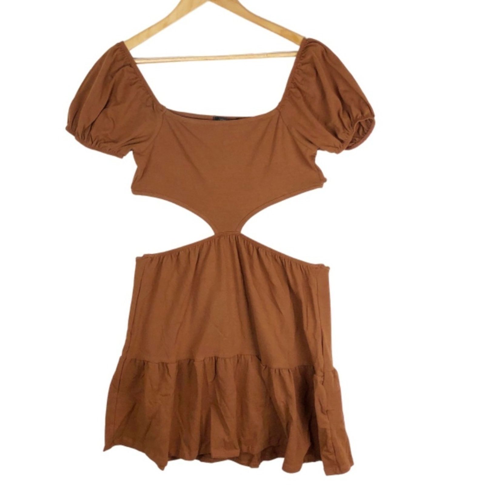 Forever 21 New Forever 21 Women’s Cutout Flounce-Hem Mini Dress Brown Size L / US 10 / IT 46 - 5 Thumbnail