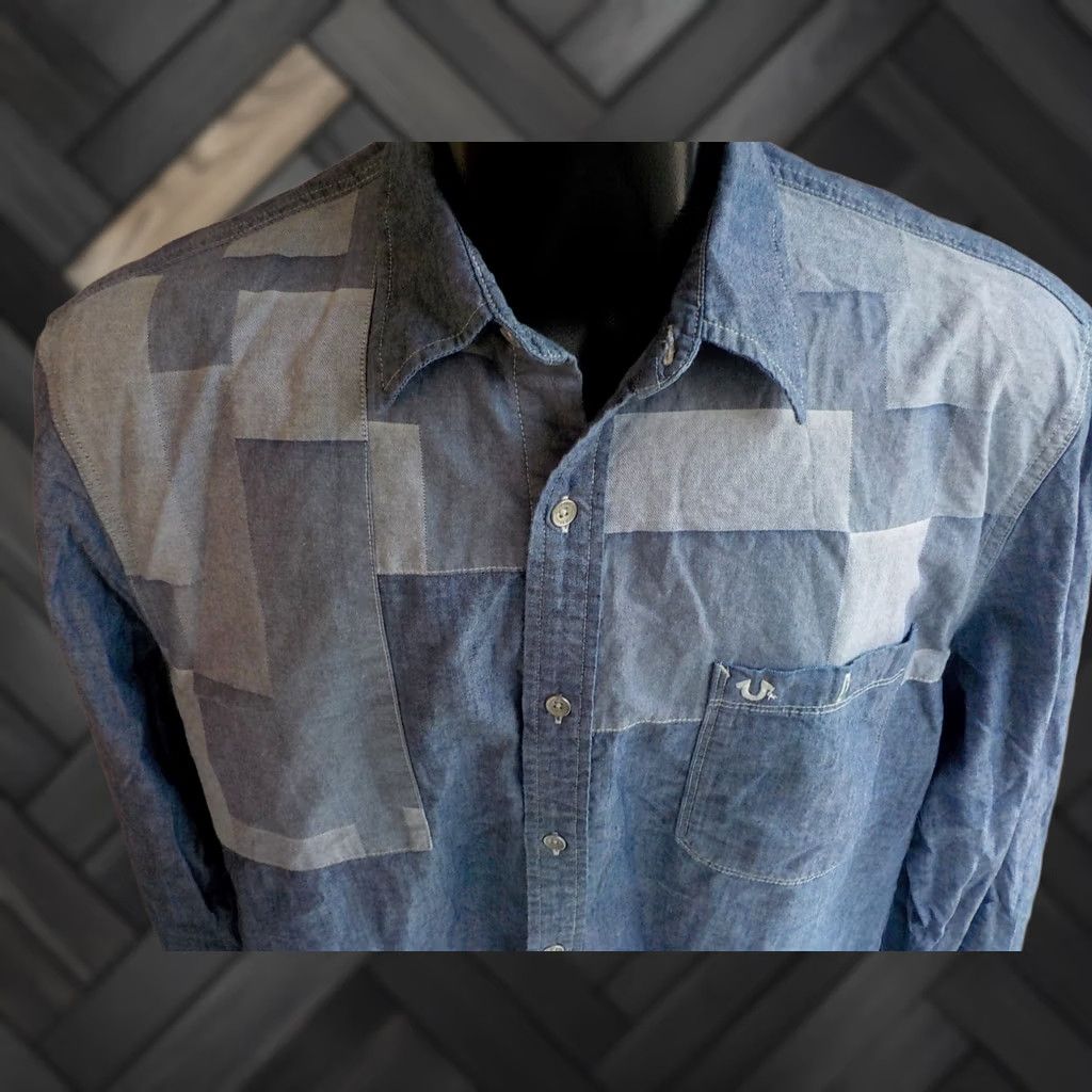 True Religion TRUE RELIGION Chambrays Shirt XL Slim Button-Up Patchwork Blues Cotton Size US XL / EU 56 / 4 - 1 Thumbnail