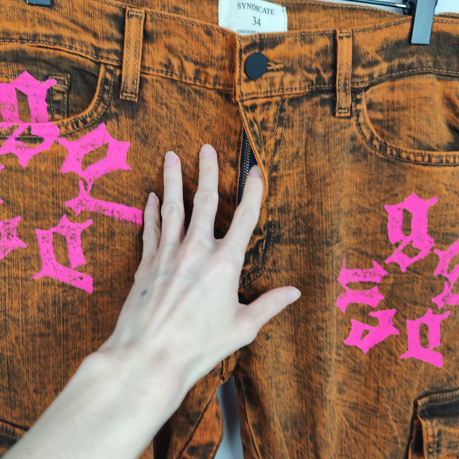 Other Golden Syndicate Cargo Jeans Mens 34 NWOT Orange Acid Wash Size US 34 / EU 50 - 3 Thumbnail