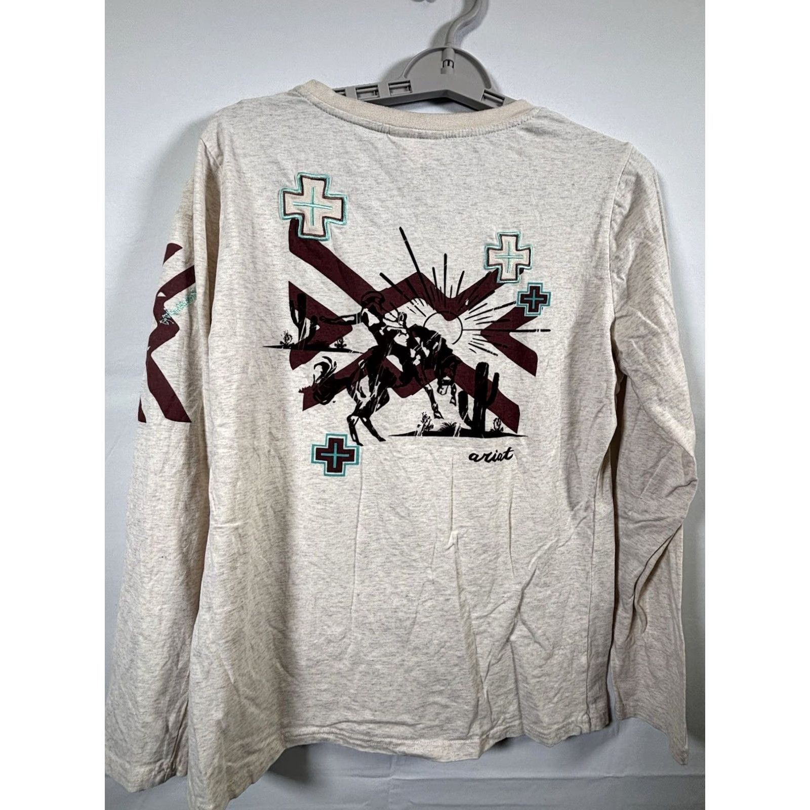 Ariat Ariat Women's Longhorn Floral T-Shirt Long Sleeve Beige Large Crew Neck Raglan Knit Cotton Casual Size L / US 10 / IT 46 - 7 Thumbnail