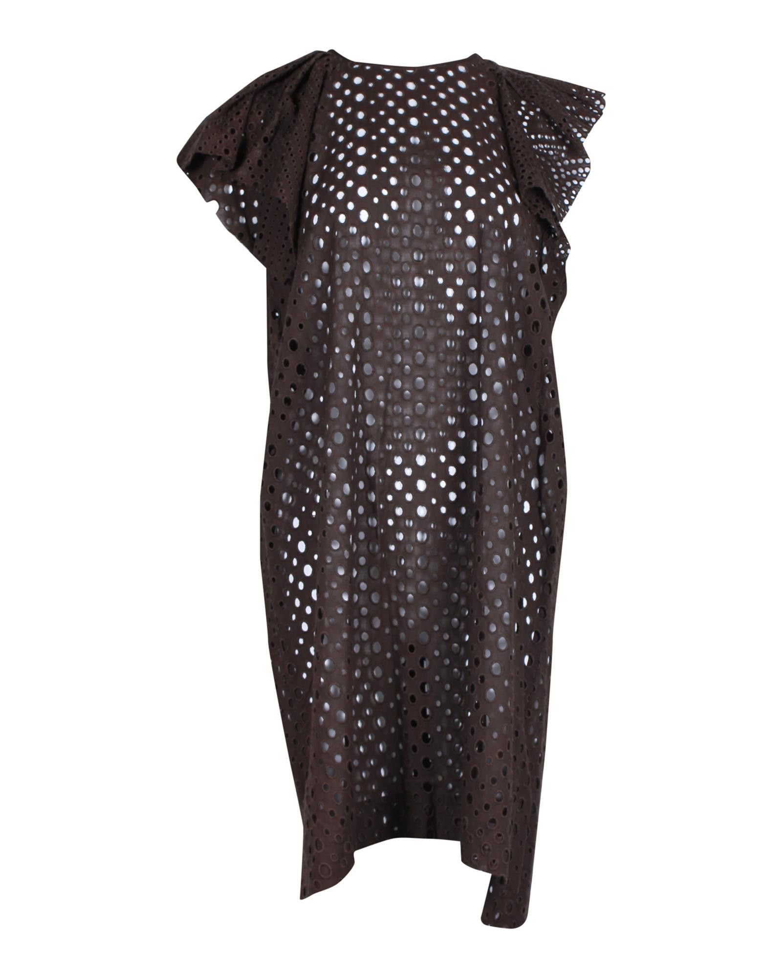 image of Luxury Eyelet Brown Cotton Midi Dress By Isabel Marant, Women's (Size XS)