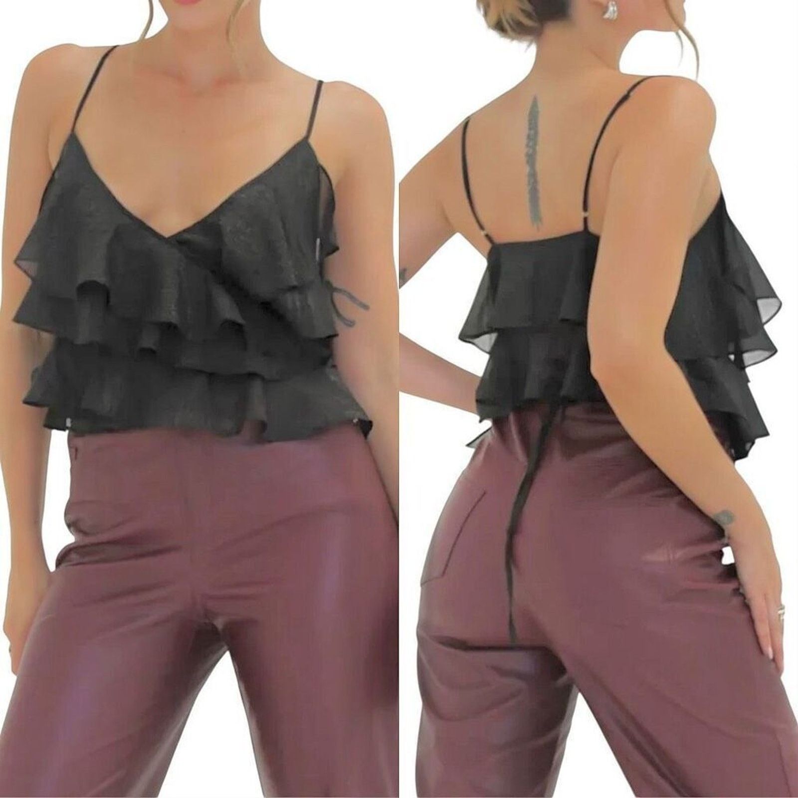 & Other Stories Rumored Tango Top Tiered Ruffles Shimmer Sheer MEDIUM Flirty Size M / US 6-8 / IT 42-44 - 1 Thumbnail