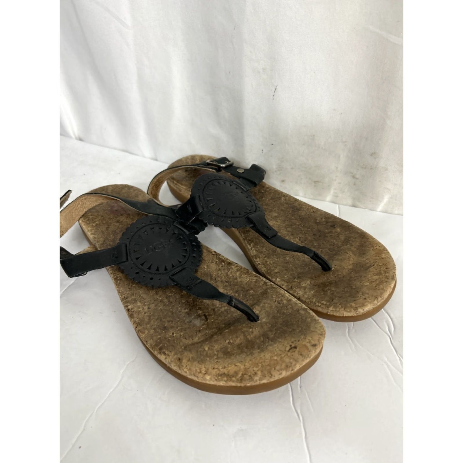 Ugg UGG Sandal Ayden II Thong Ankle Strap Leather Black Womens 10 Cork Size US 10 / IT 40 - 2 Thumbnail