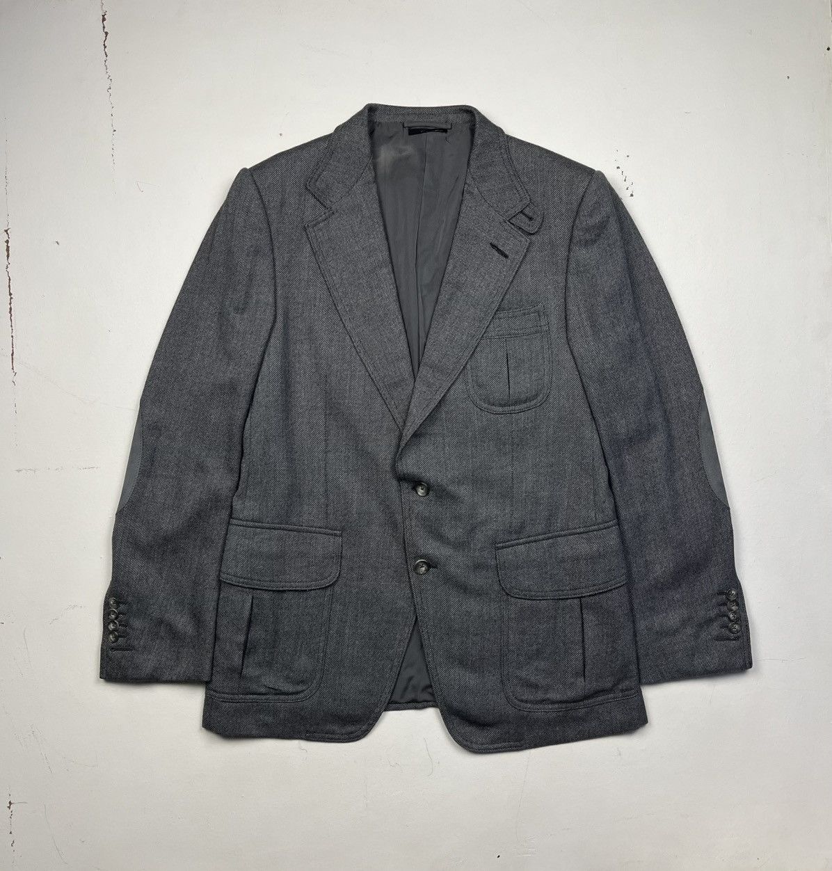 Tom Ford Tom Ford Gray Tailored Jacket with Leather Suede Detailing Size 52R - 4 Thumbnail