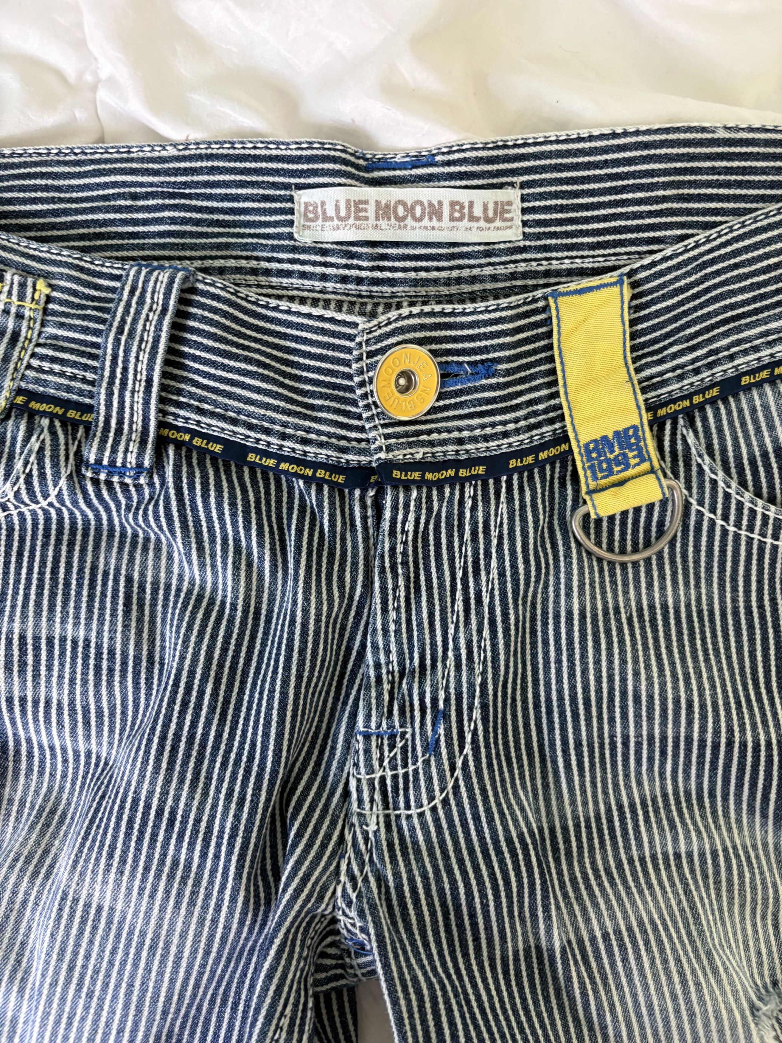 Japanese Brand Blue Moon surf jeans, Blue hickory stripe distressed denim Size US 28 / EU 44 - 6 Thumbnail