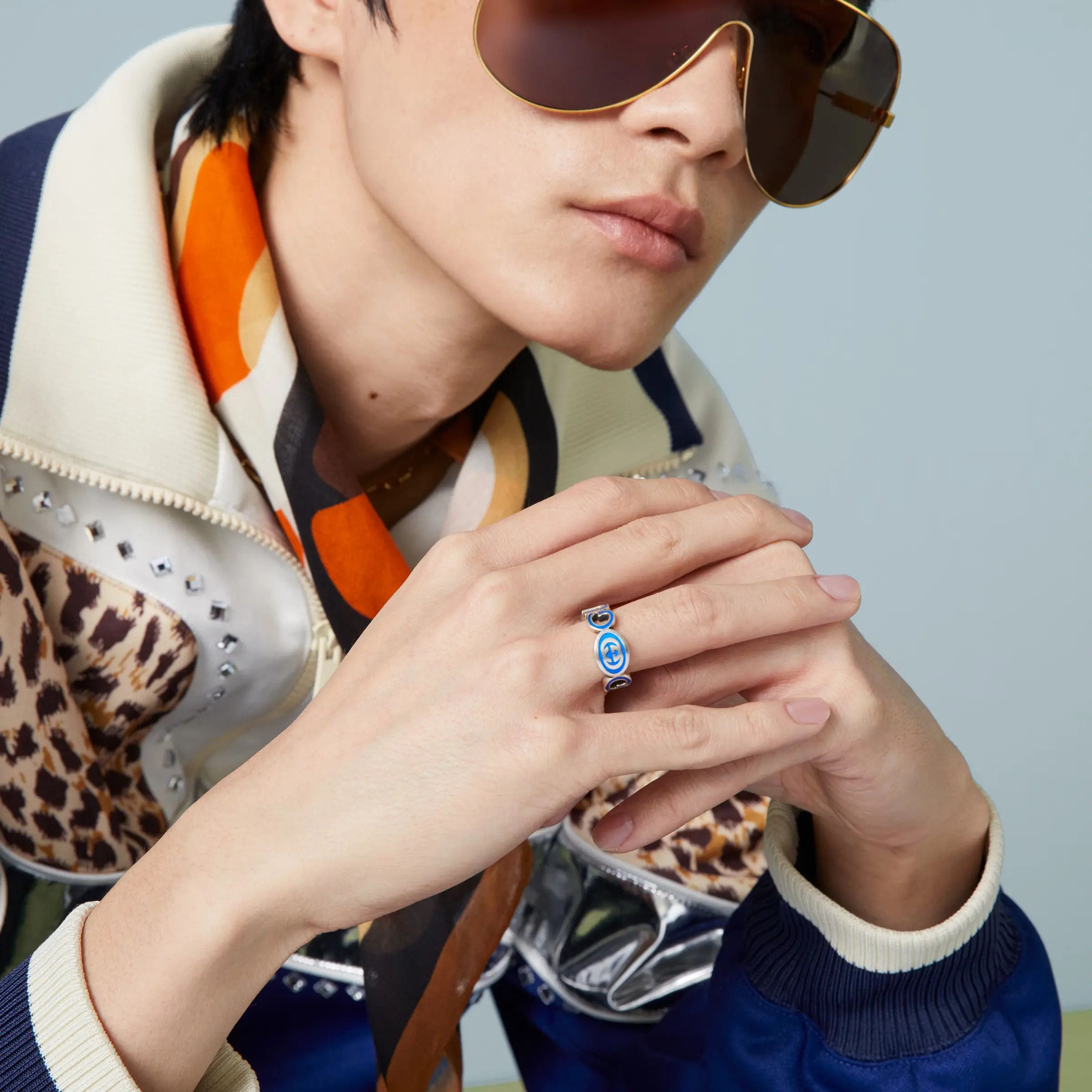 Gucci oc11z0126 Size: 13 / Interlocking Enamel Ring In Blue Size ONE SIZE - 5 Thumbnail