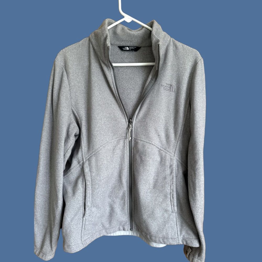 The North Face The North Face Jacket Womens Large Gray Women Ribbed Grey Fleece High Neck Zip Front Pockets Size L / US 10 / IT 46 - 1 Thumbnail