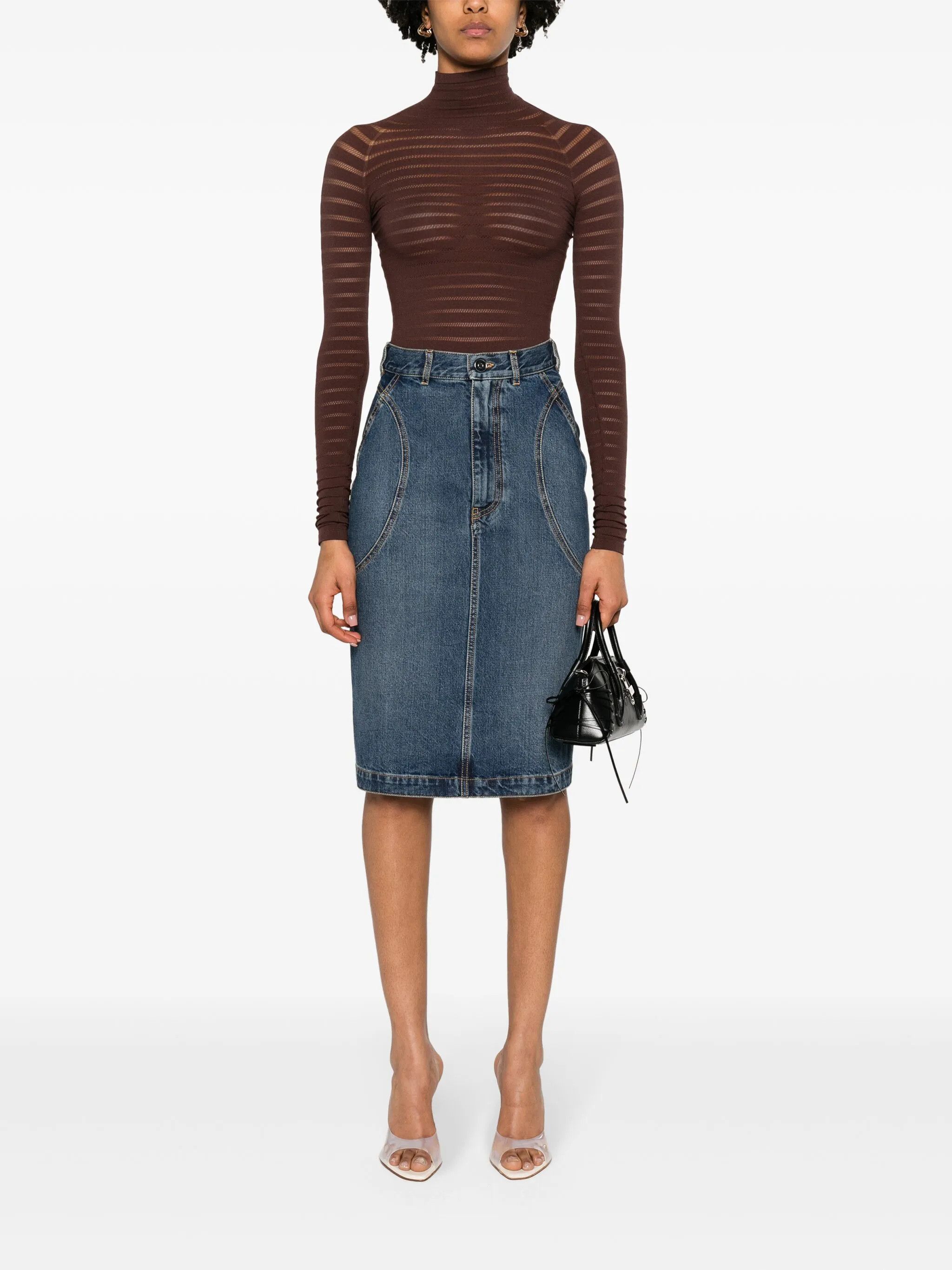 Alaia o1s22i1n0225 Denim Midi Skirt in Blue Size 26" / US 2 / IT 38 - 2 Thumbnail