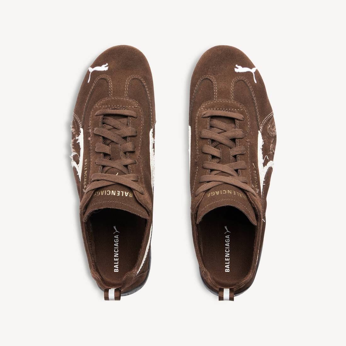 Balenciaga × Puma o1w1db10326 Speedcat Suede Sneakers in Brown/White Size US 12 / EU 45 - 6 Thumbnail