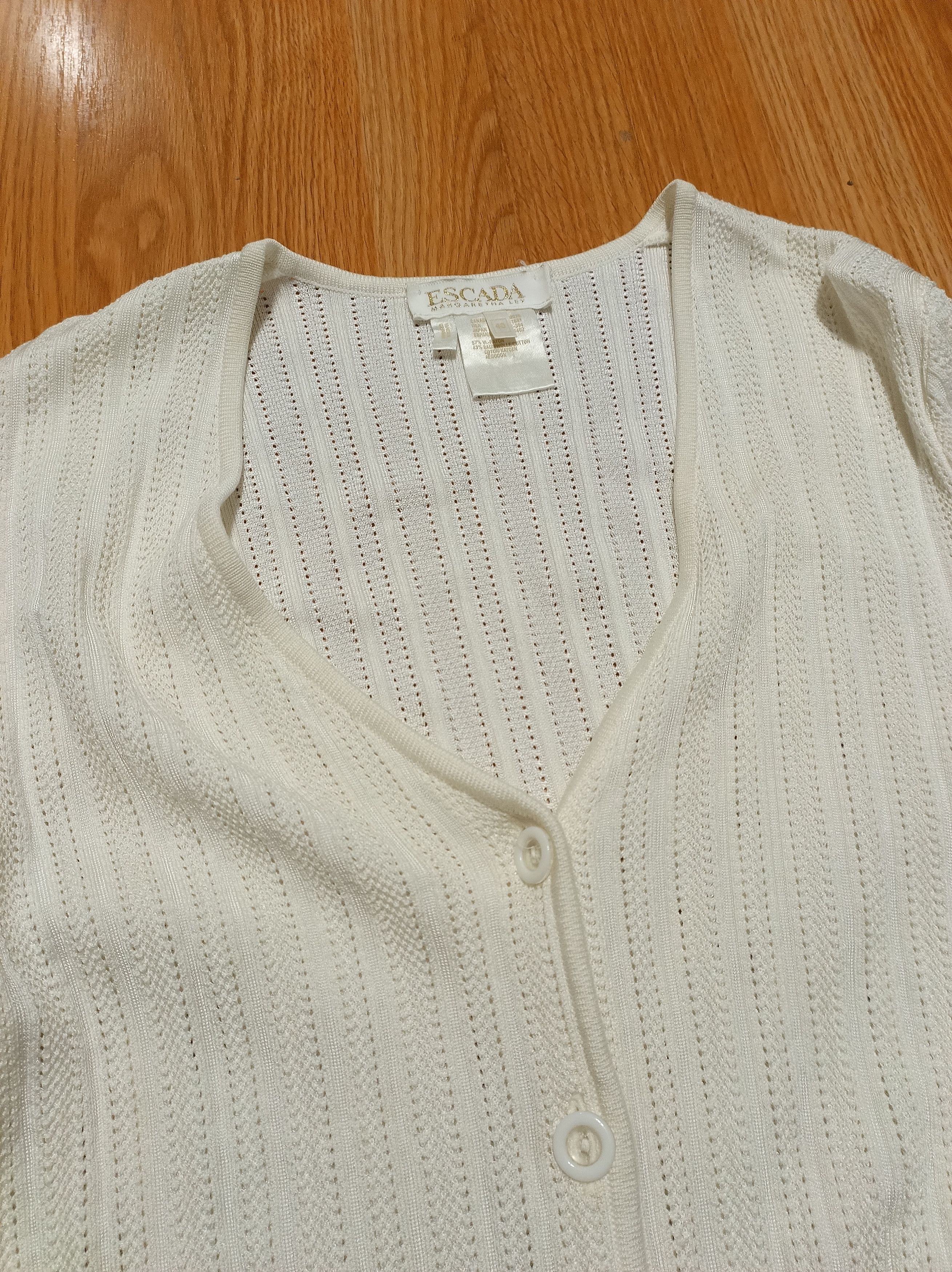 Escada ESCADA Ivory Vintage Knit Cotton Cardigan Sweater EU 40 Size M / US 6-8 / IT 42-44 - 7 Thumbnail