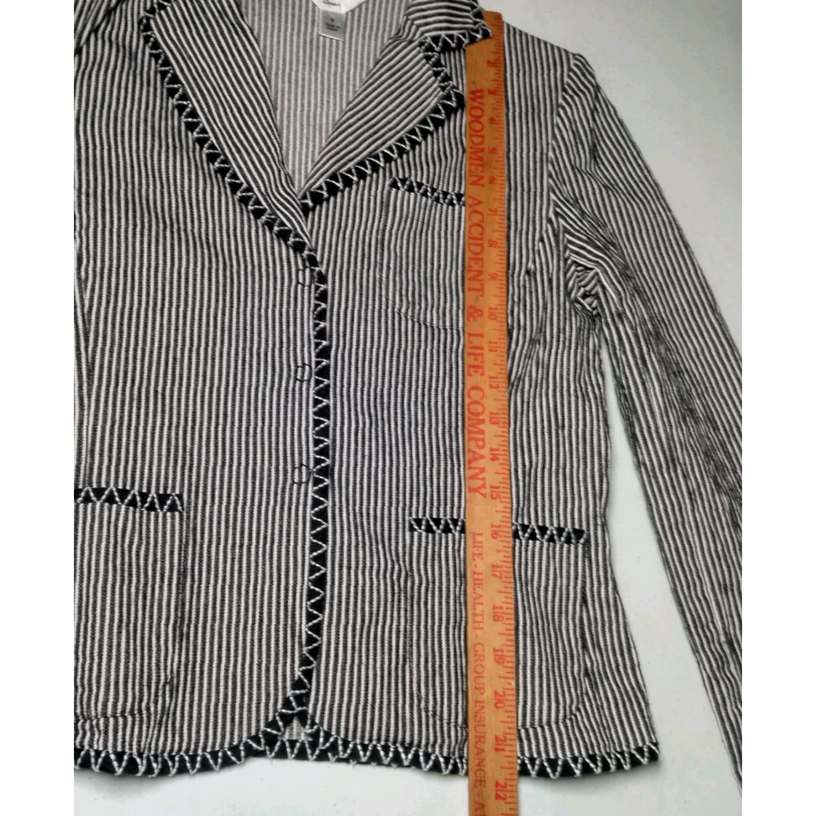 Talbots VINTAGE Talbots Blazer Jacket Women 8 Blue Hickory Stripe Stretch Denim Short Sleeve Snap 3 Notch Lapel Mens? Women. Size 30" / US 8 / IT 44 - 5 Thumbnail
