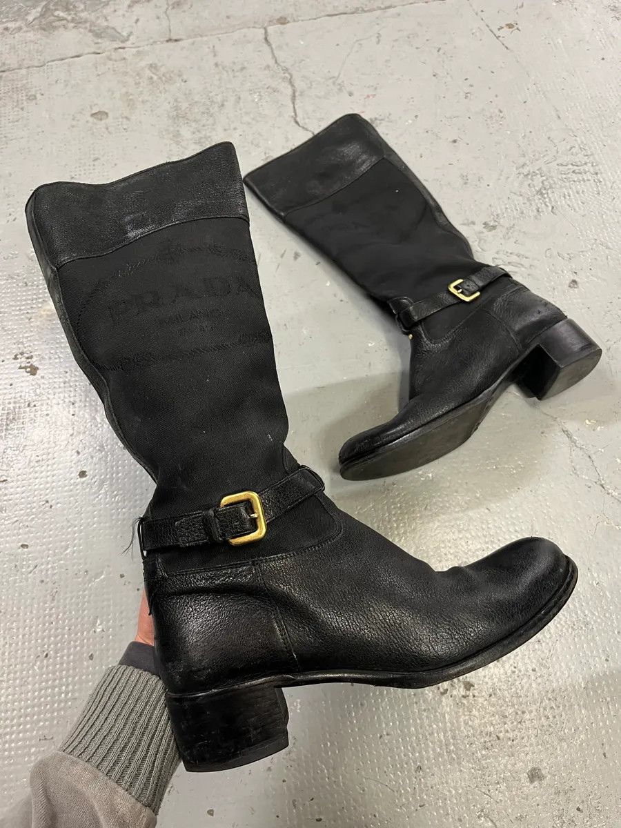 Prada 2010s Prada Black Leather Buckle Knee-High Boots Size US 9 / IT 39 - 1 Thumbnail