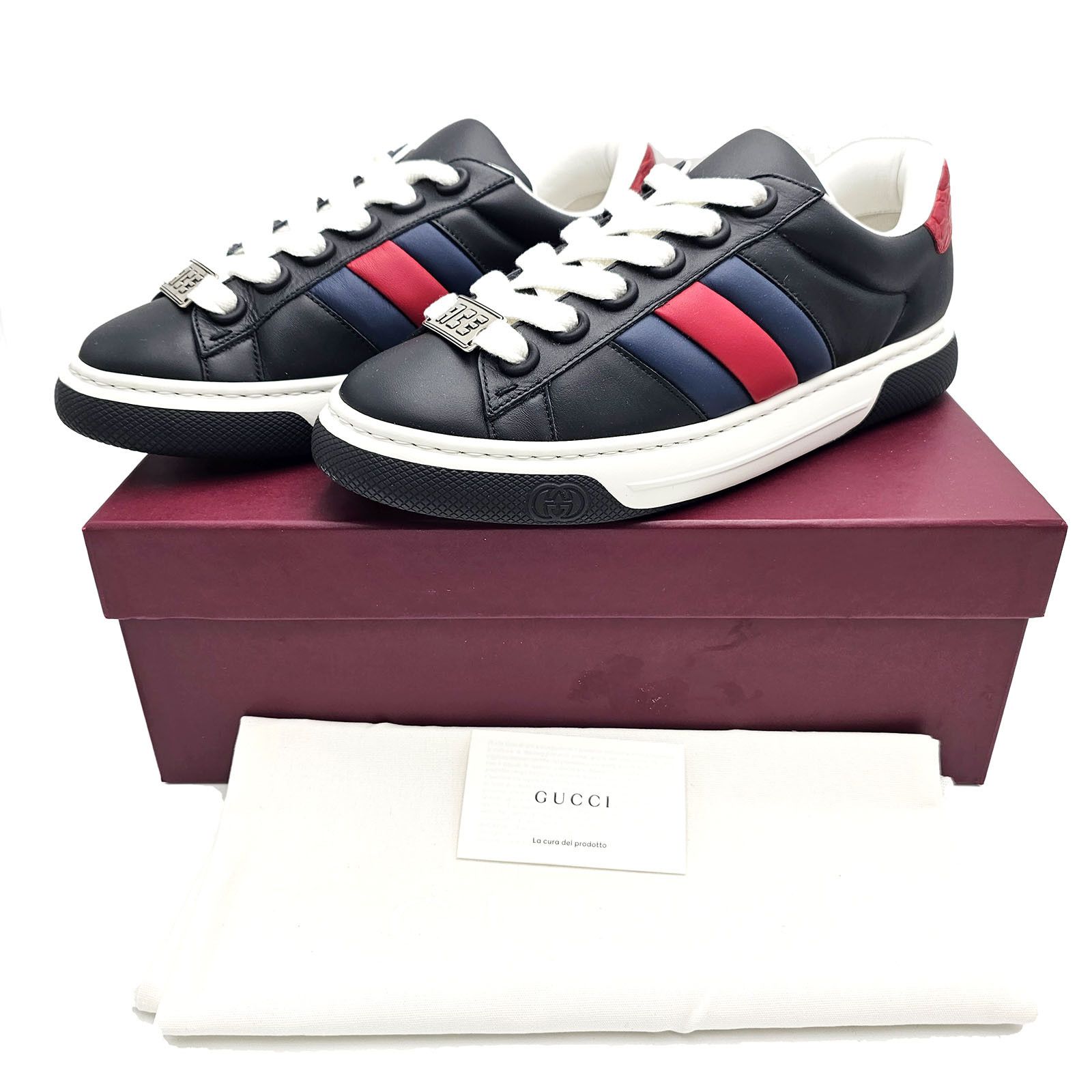 Gucci Gucci Ace Mens Sneakers Blue Red Web Black Leather 10.5 New Size US 10.5 / EU 43-44 - 2 Thumbnail