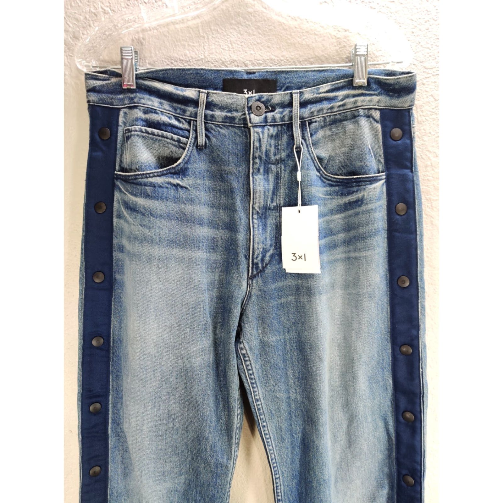 3x1 3x1 NYC Denim Blue Side Snap Jeans Women Sz 27 Straight Inseam 32 NWT Size 27" / US 4 / IT 40 - 3 Thumbnail