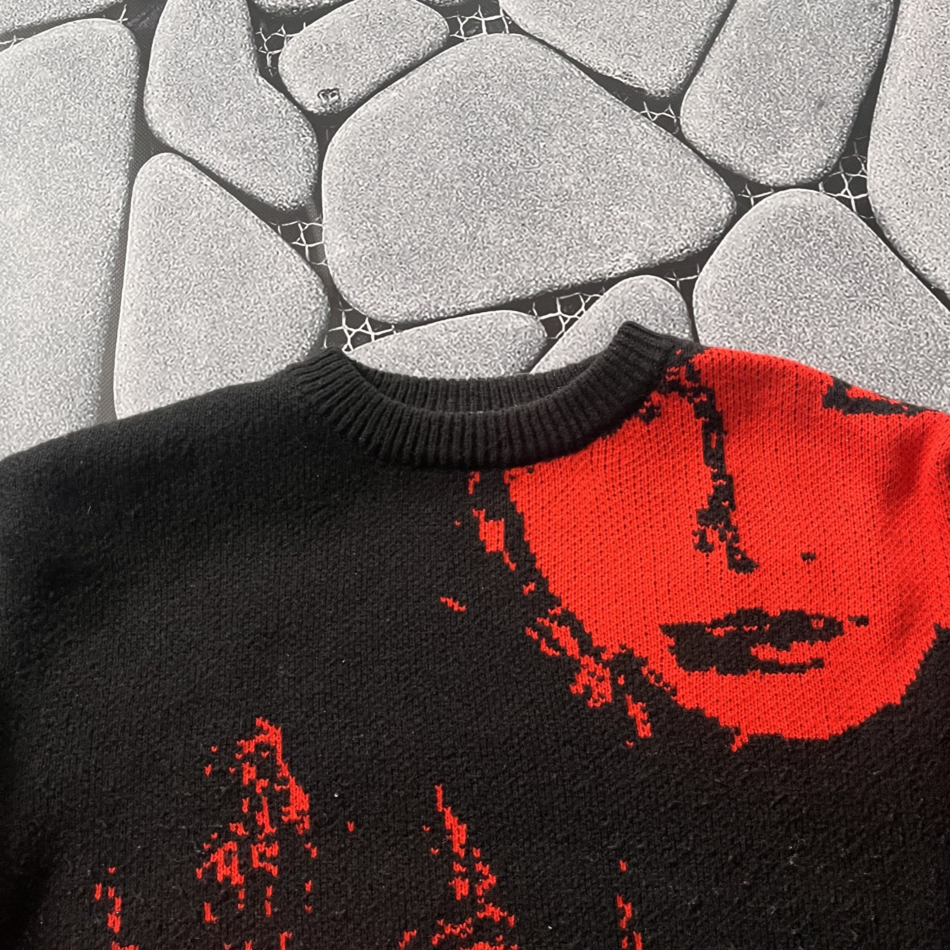 Other VINTAGE GOTHIC FACE PRINT SWEATER KNIT RED BLACK GRAPHIC Size US M / EU 48-50 / 2 - 3 Thumbnail