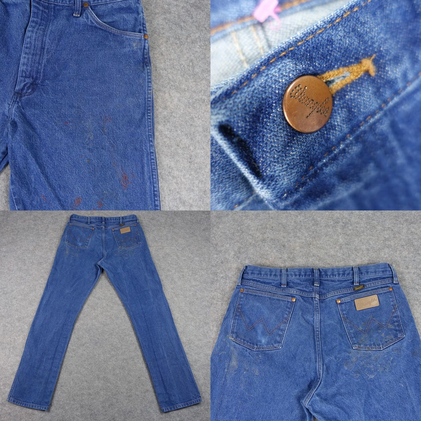 Wrangler Wrangler Jeans Mens 36x35 13MWZ Blue Cowboy Cut Workwear Denim Straight 5-Pocket Regular Inseam 34" Size 36 Mens Blue Stained Size US 36 / EU 52 - 8 Thumbnail
