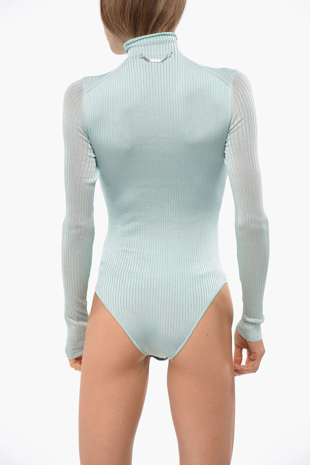 Fendi og1mm0326 Ribbed Hi-Neck Bodysuit in Light Blue Size XS / US 0-2 / IT 36-38 - 2 Thumbnail