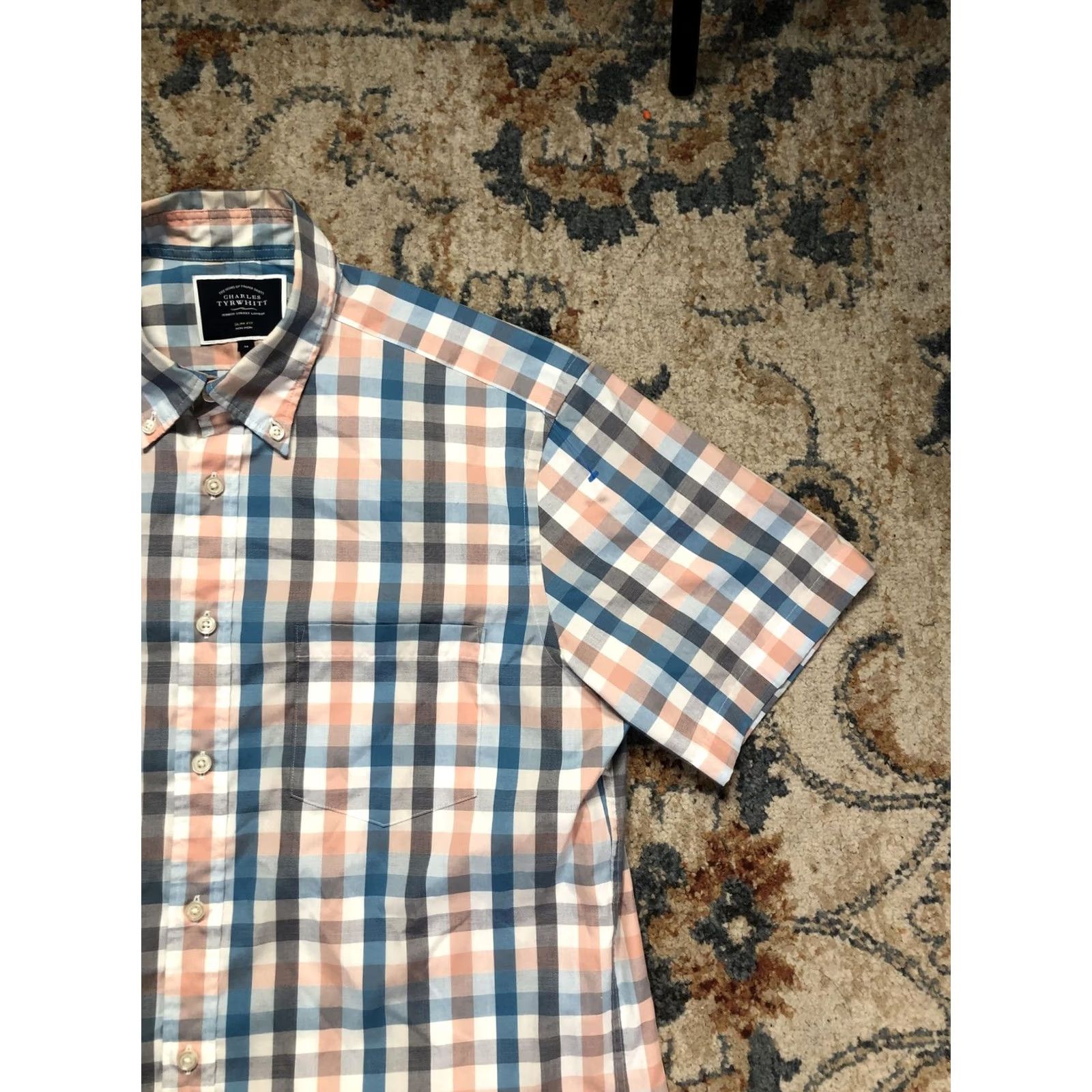 Charles Tyrwhitt Charles Tyrwhitt Shirt Mens M Multicolor Check Short Sleeve Button-Down Non-Iron Slim Fit Size US M / EU 48-50 / 2 - 4 Thumbnail