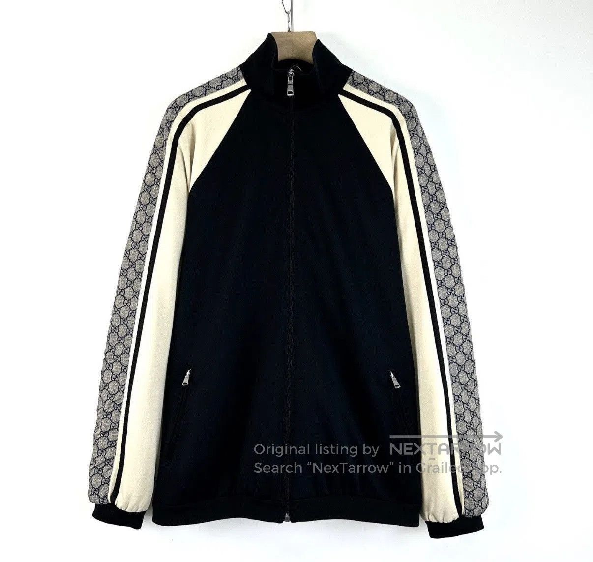 Gucci Black Zip-Up Light Jacket with Patterned Sleeves. Size US M / EU 48-50 / 2 - 1 Thumbnail