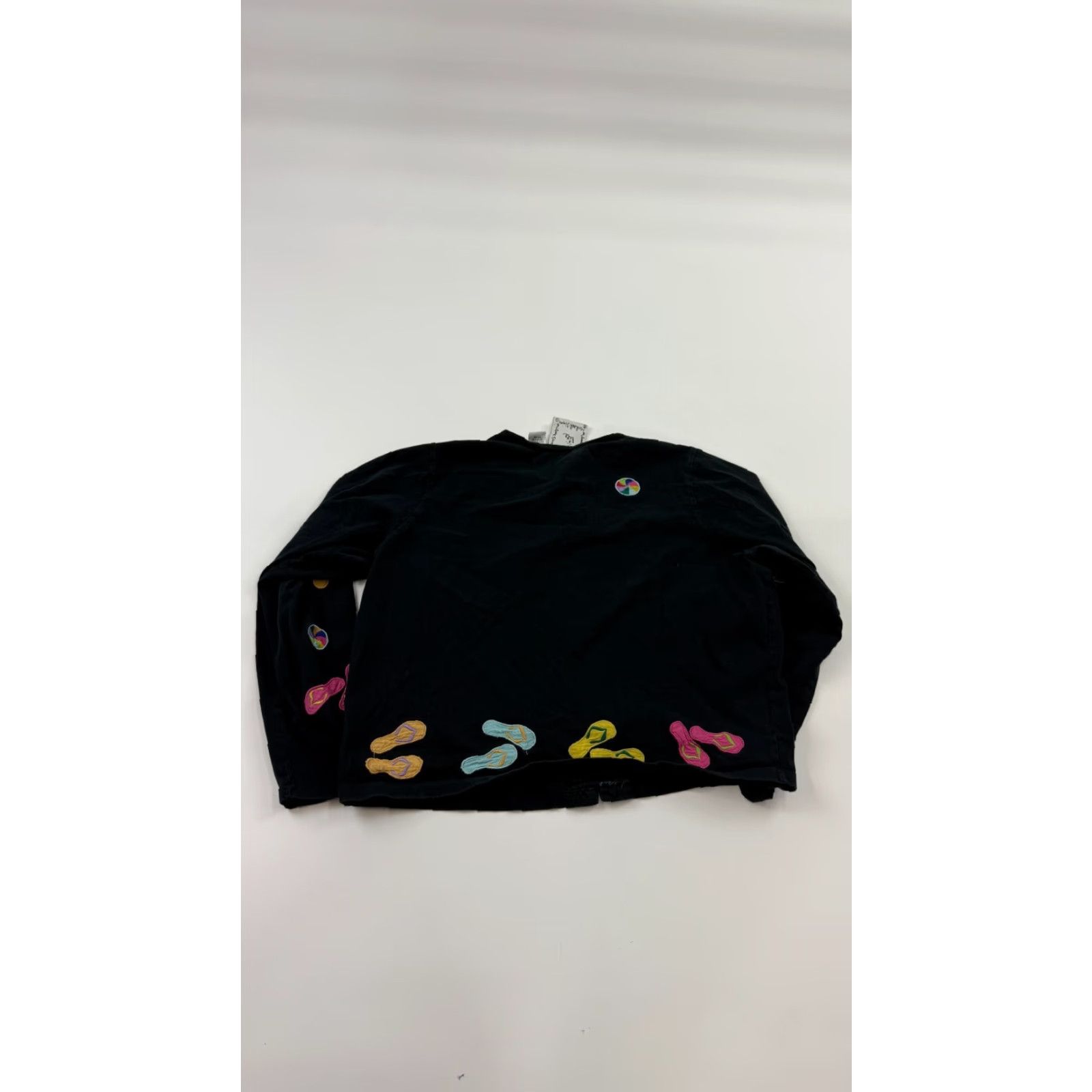 Simons Michael Simon Lite Sweater Womens M Black Crew Neck Button Front Beach Geometric Embroidered 100% Cotton Cardigan Casual Fall Winter Size M / US 6-8 / IT 42-44 - 5 Thumbnail