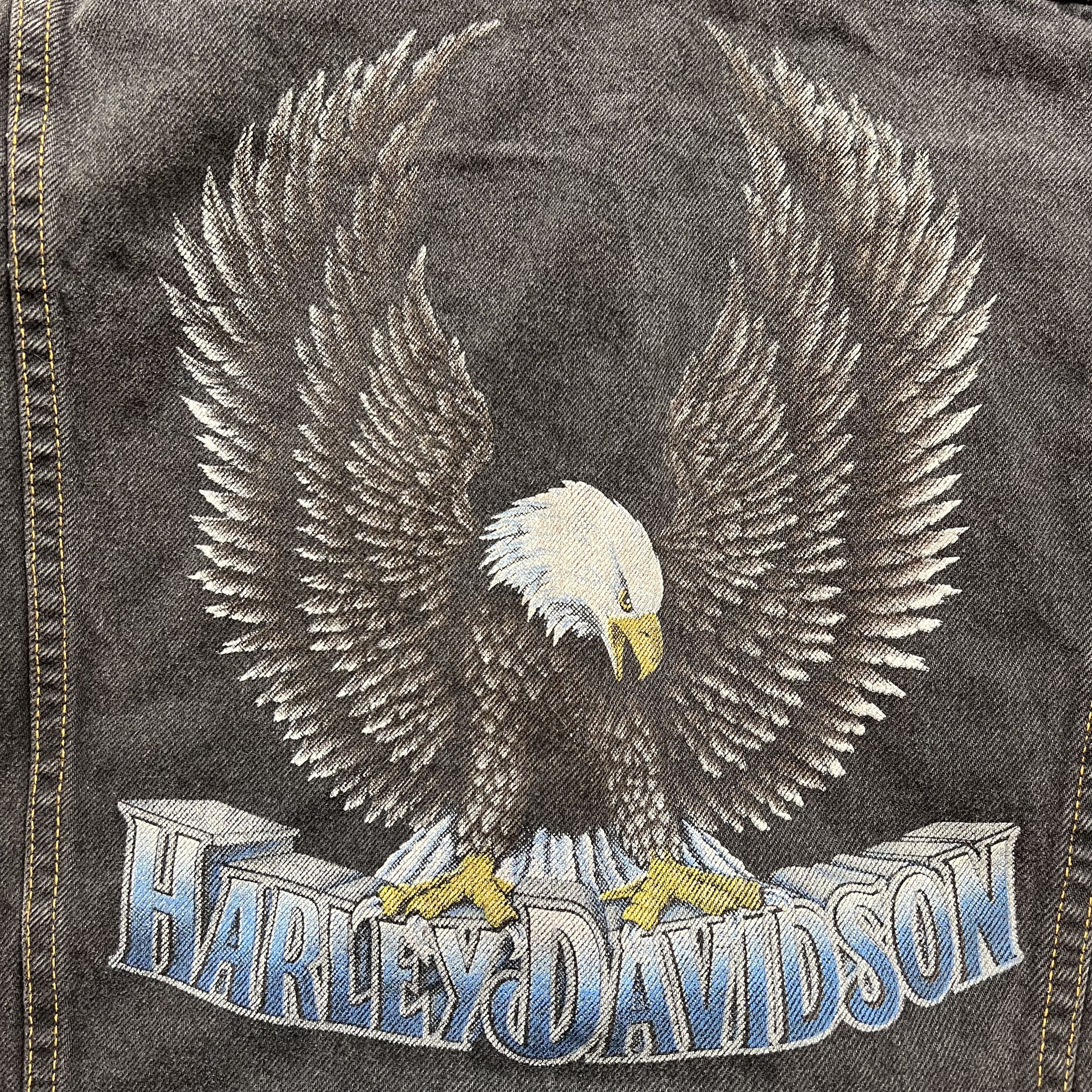 Harley Davidson × Vintage 1980’s Vintage Harley Davidson Eagle Black Denim Jacket Size S / US 4 / IT 40 - 5 Thumbnail