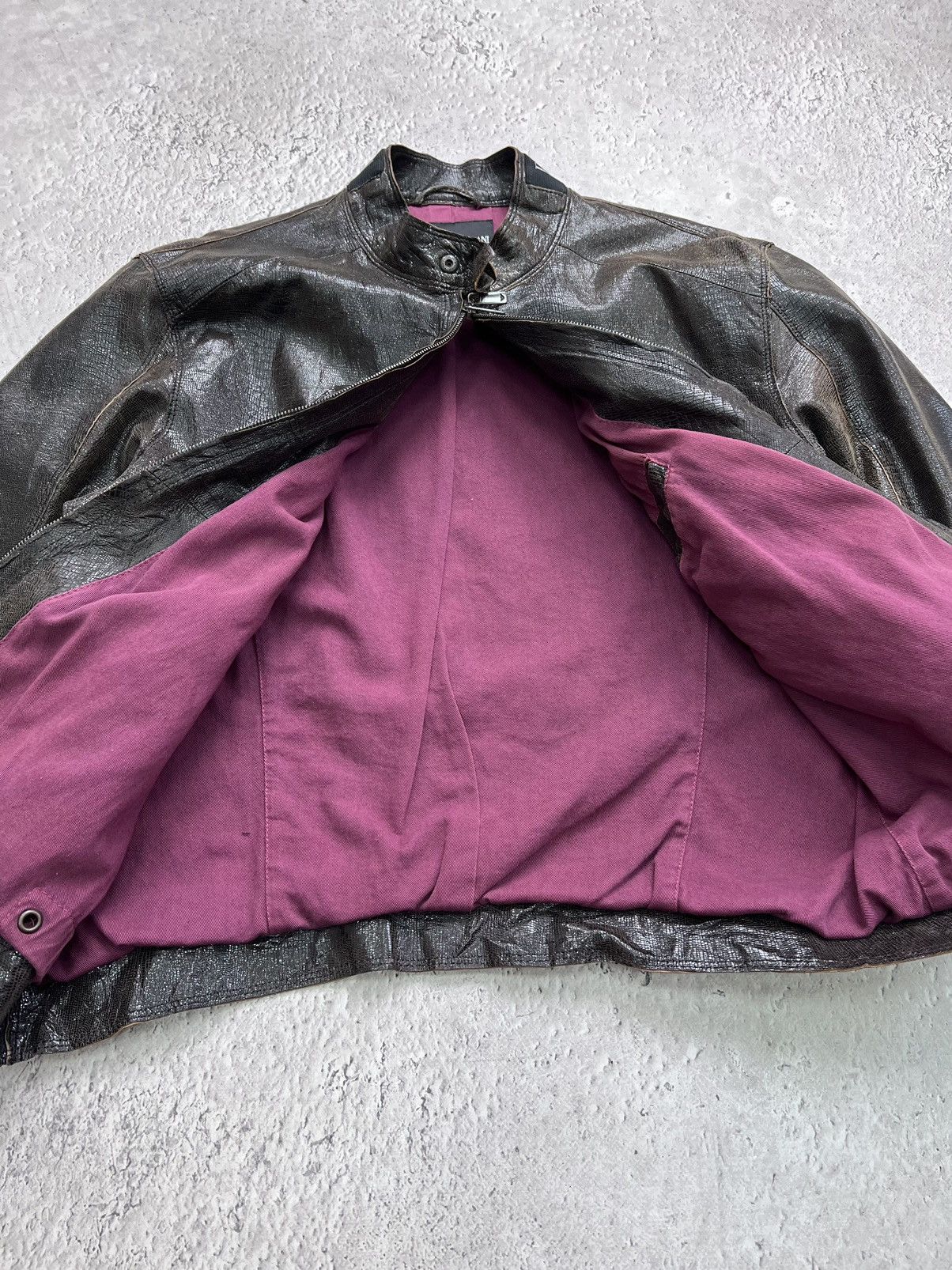 Emporio Armani × Giorgio Armani Vintage GIORGIO ARMANI BROWN LEATHER RACING IGUANA JACKET Size US M / EU 48-50 / 2 - 7 Thumbnail