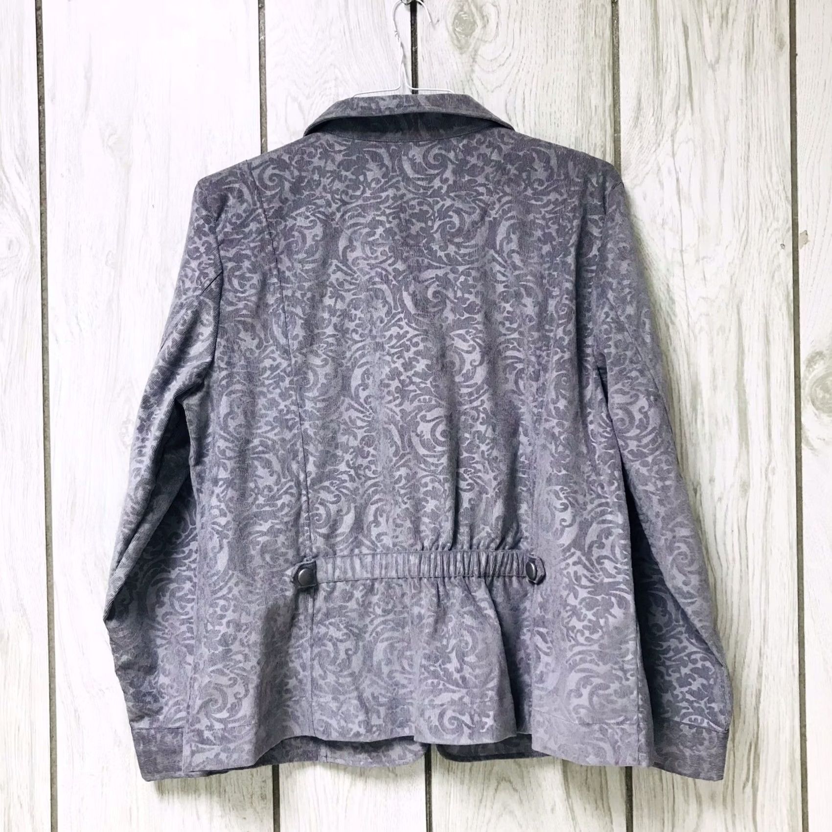 Vintage Christopher & Banks Women Gray Damask Corduroy Stretch Zip Blazer Jacket XL Size XL / US 12-14 / IT 48-50 - 2 Thumbnail