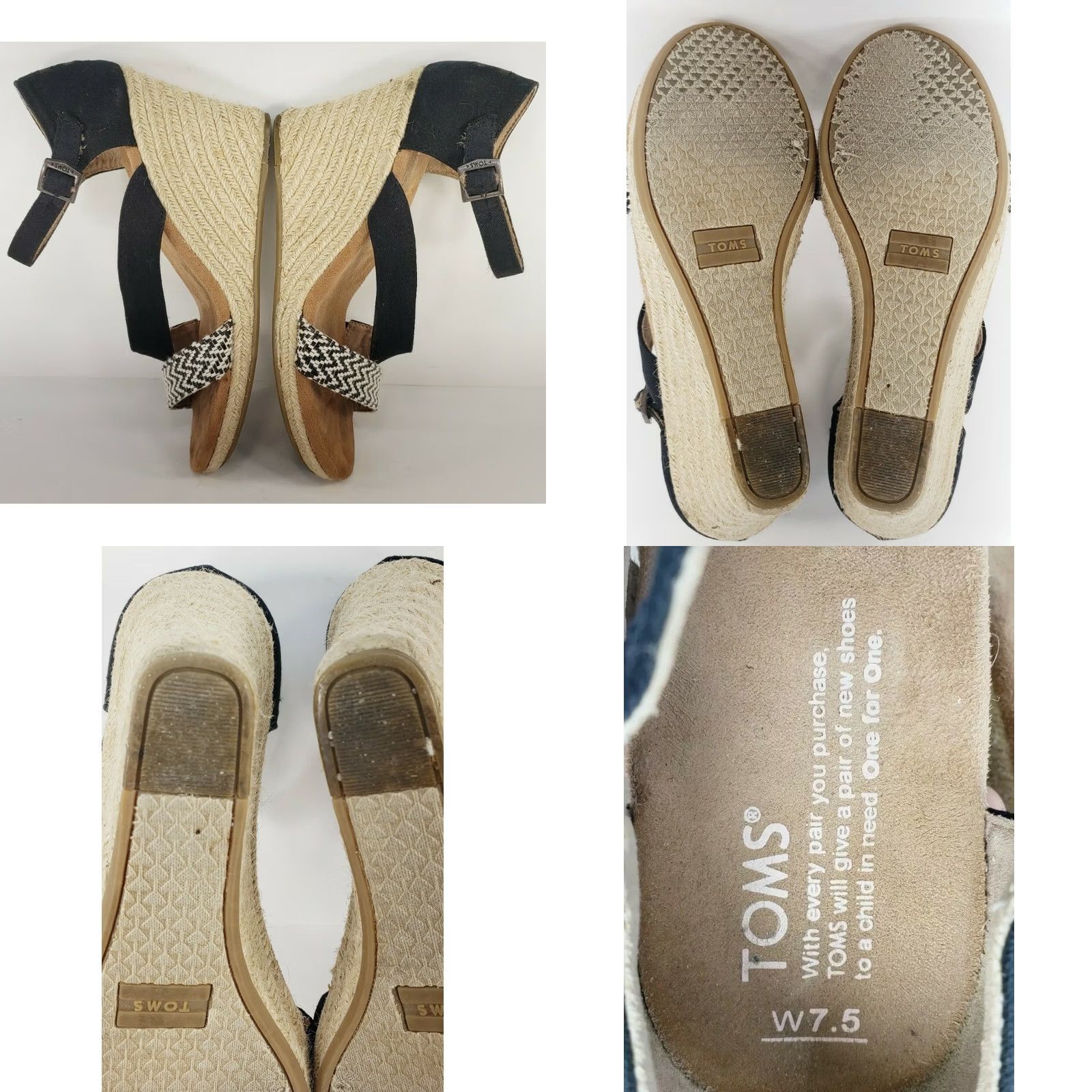 Toms Toms Black Clarissa Wedge Strappy Sandals Women's Size 7.5 Size US 8 / IT 38 - 8 Thumbnail