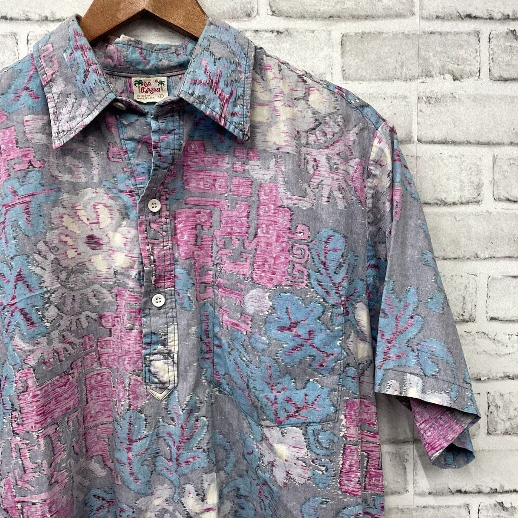 Vivobarefoot VINTAGE Go Barefoot Floral Print Short Sleeve Button Down Shirt Mens Large Pink USA Size US L / EU 52-54 / 3 - 2 Thumbnail