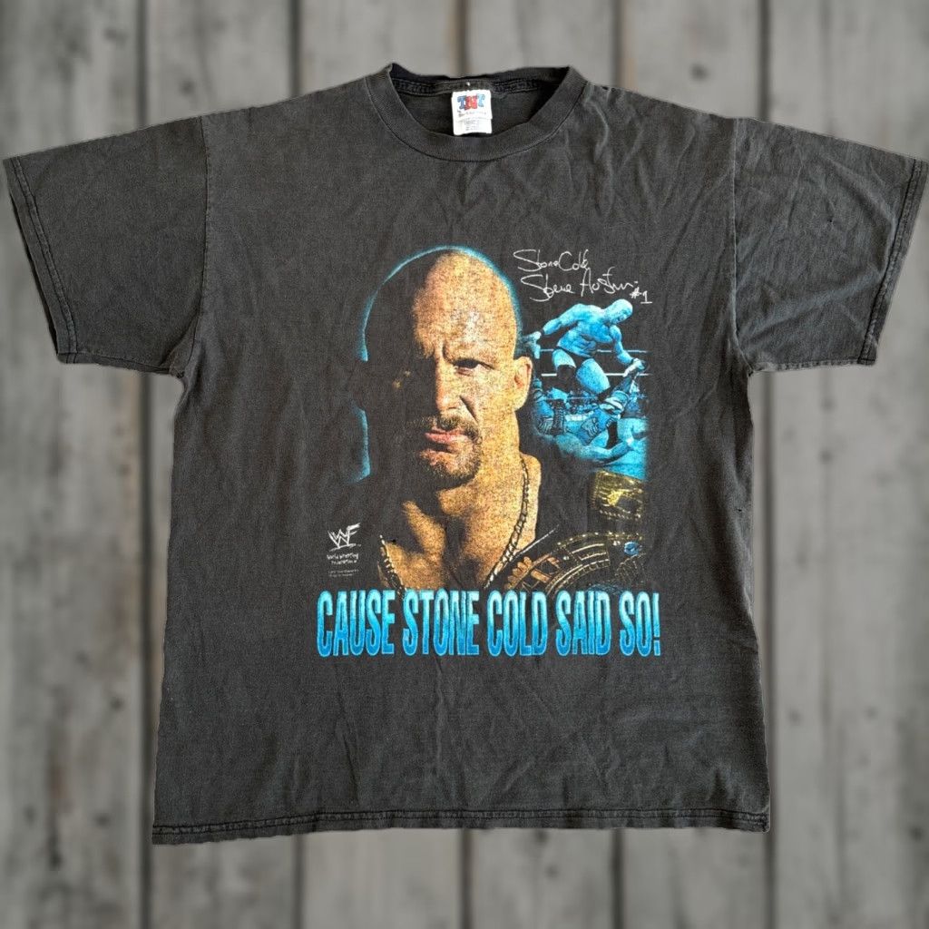 Vintage VINTAGE Steve Austin WWF Cause Stone Cold Said So T-Shirt Mens Large Black 100% Cotton Graphic Tee Short Sleeve Size US L / EU 52-54 / 3 - 1 Thumbnail