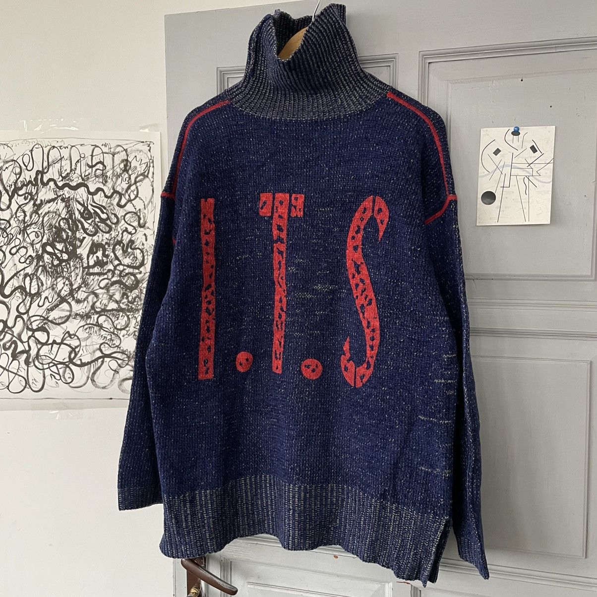 Japanese Brand × Vintage Vintage Avantgarde Sweater I.T.S Indigo y2k size L Size US L / EU 52-54 / 3 - 1 Thumbnail