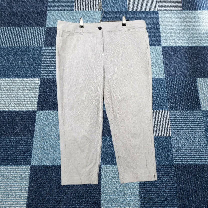 Ann Taylor Ann Taylor Loft Pants Women's 14 Gray Striped Flat Front Crop Mid Rise Casual Cropped Straight NY Size 36" / US 14 / IT 50 - 1 Thumbnail