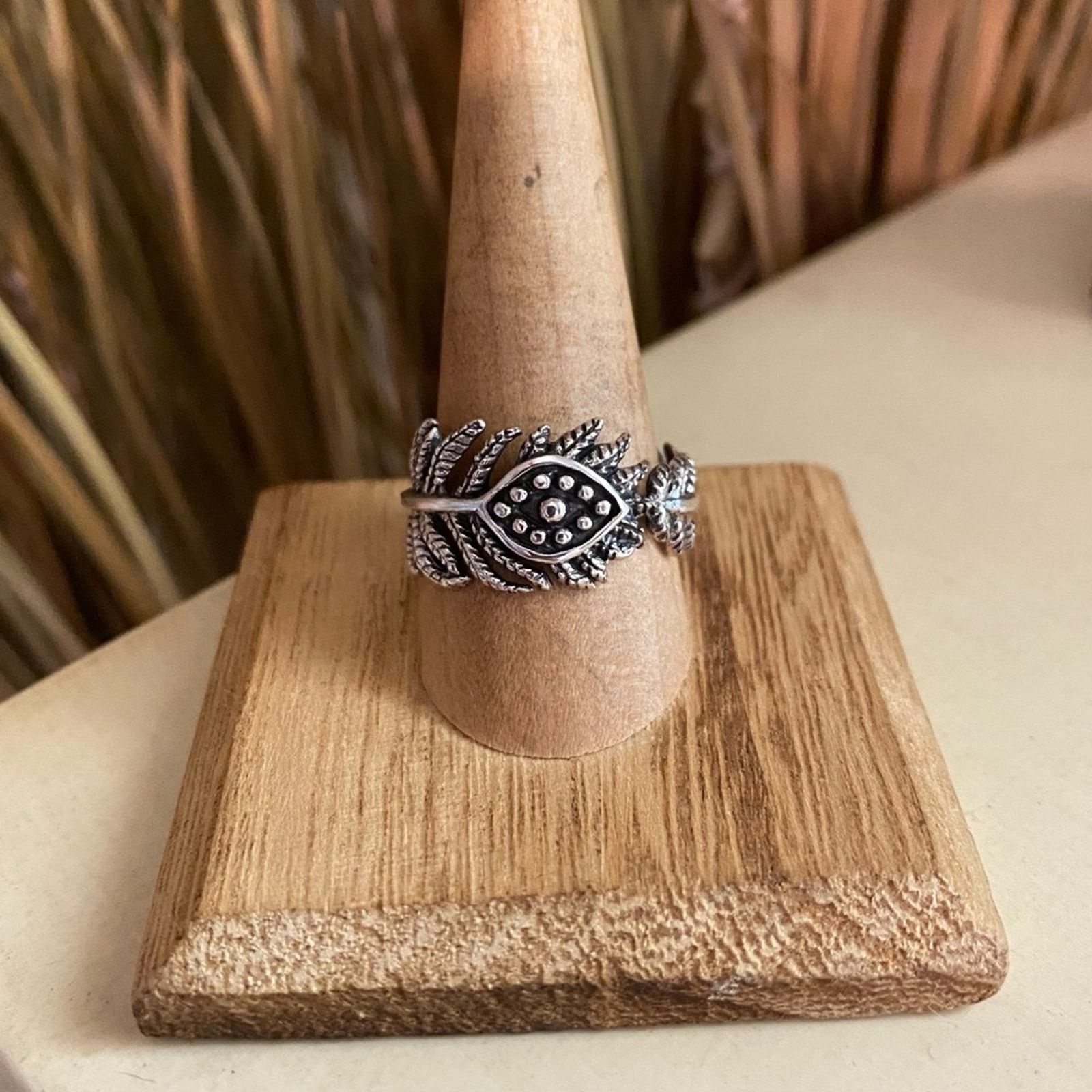The Unbranded Brand Evil Eye Leaves Boho Sterling Silver Ring Size ONE SIZE - 1 Thumbnail