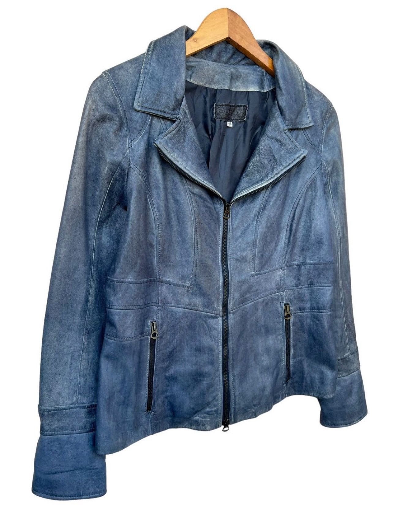 Japanese Brand Curge Italy Blue Sunfaded Biker Leather Jacket Size US S / EU 44-46 / 1 - 3 Thumbnail