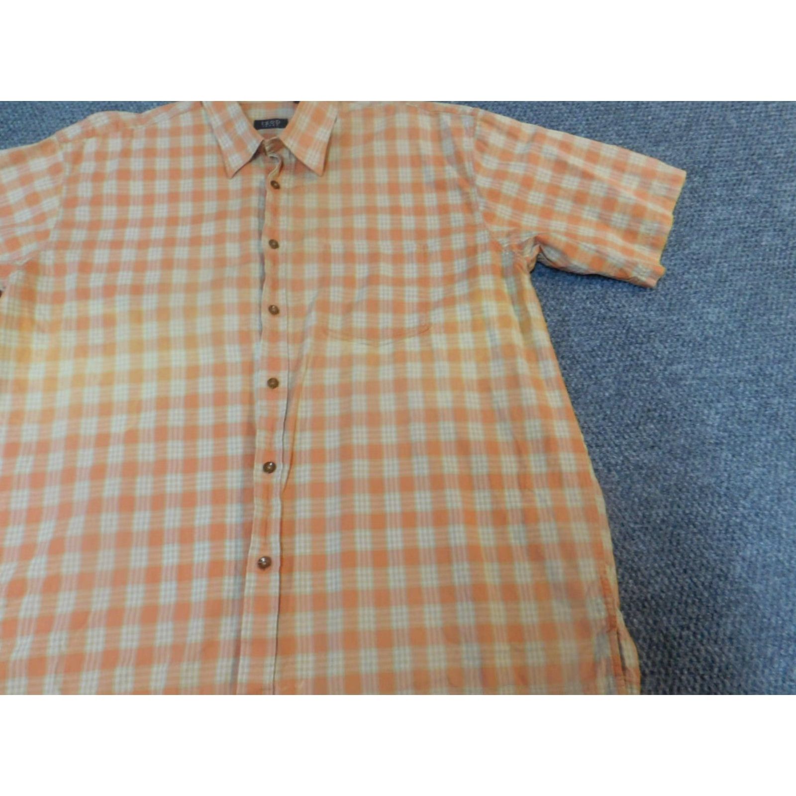 Izod IZOD Shirt XL Plaid Button-Up Mens Regular Collar Down Short Sleeve Orange Cotton Knit Classic Size US XL / EU 56 / 4 - 2 Thumbnail