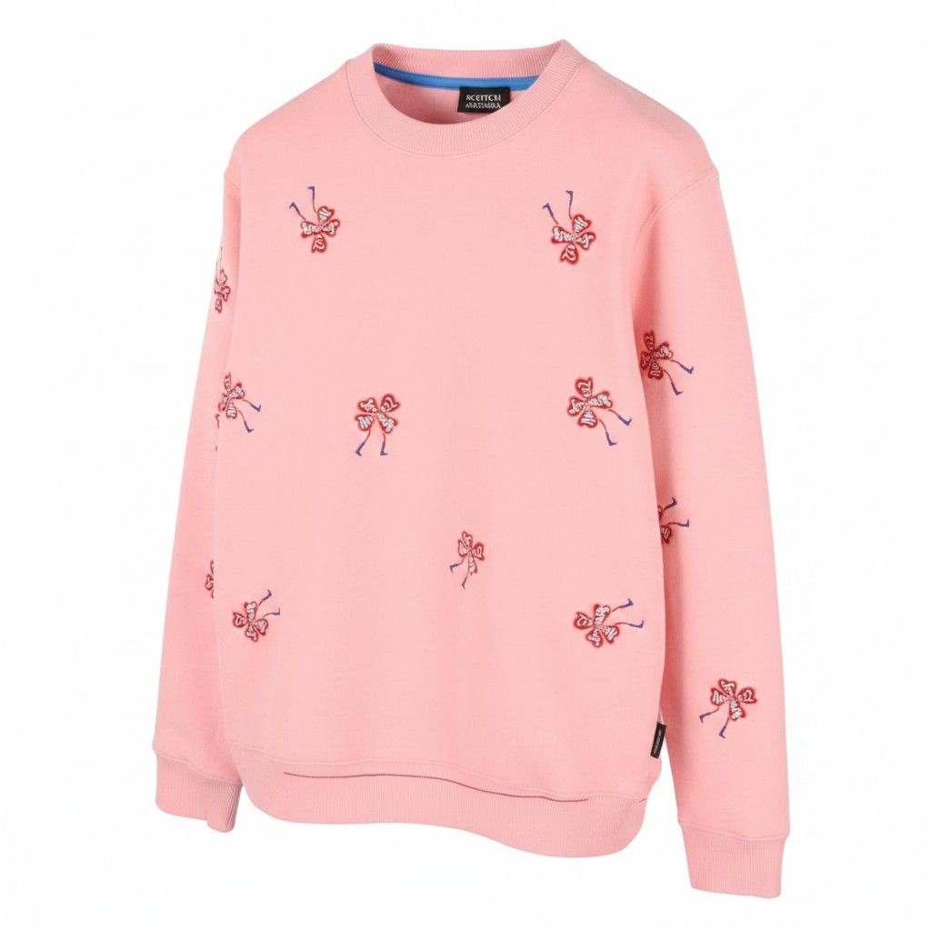 Scotch & Soda M Pink Embroidered Crew Collar Long Sleeve 91030 Size US M / EU 48-50 / 2 - 1 Thumbnail