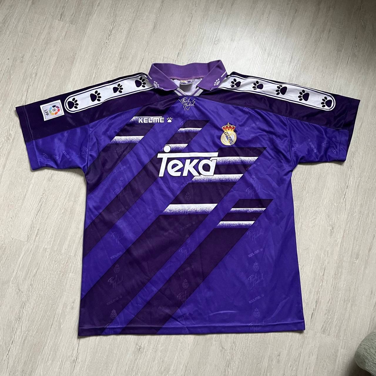 image of 1994/1995 Real Madrid Vintage Kelme Soccer Jersey in Purple, Men's (Size Large)