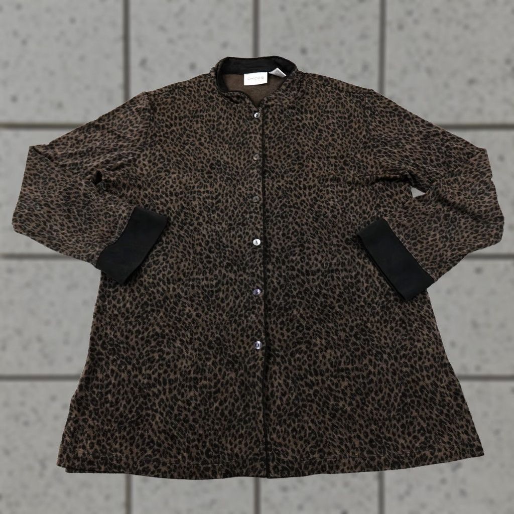 Vintage Chico's Jacket Womens XL Brown Leopard Cheetah Cat Animal Print AOP Travel Button USA Jacket Size XL / US 12-14 / IT 48-50 - 1 Thumbnail