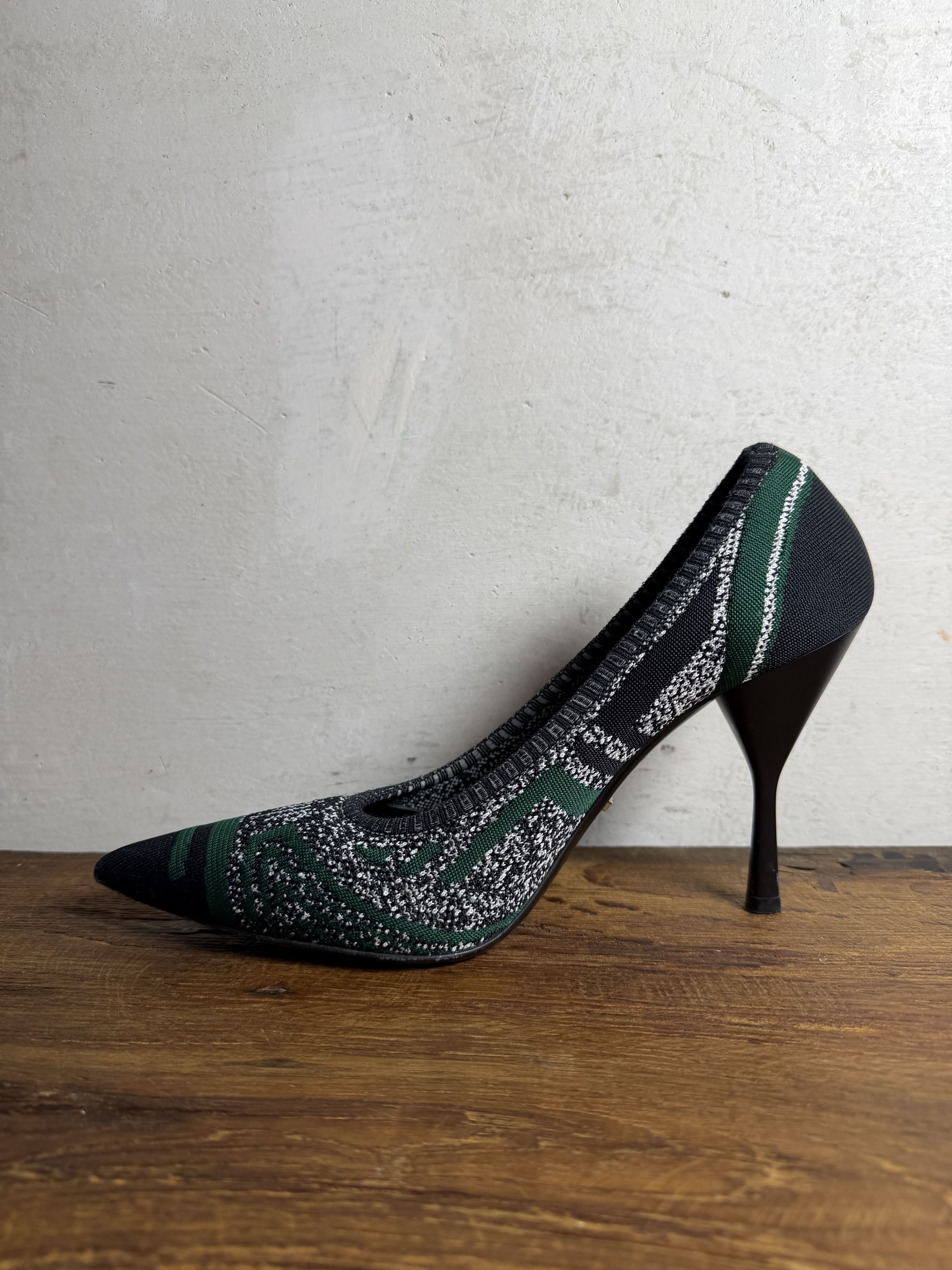 Prada Prada Green/Black Printed Knit Fabric Pointed Toe Pumps Size US 10 / IT 40 - 5 Thumbnail