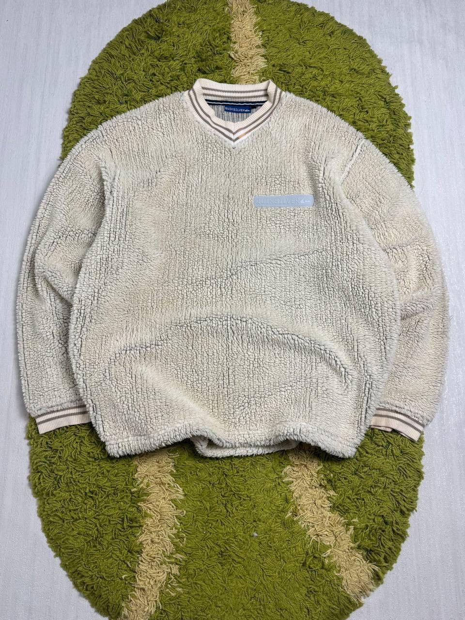 Quiksilver Rare 90s Quiksilver XL v-Neck Cream Sherpa Fleece Pulover Size US XL / EU 56 / 4 - 1 Thumbnail