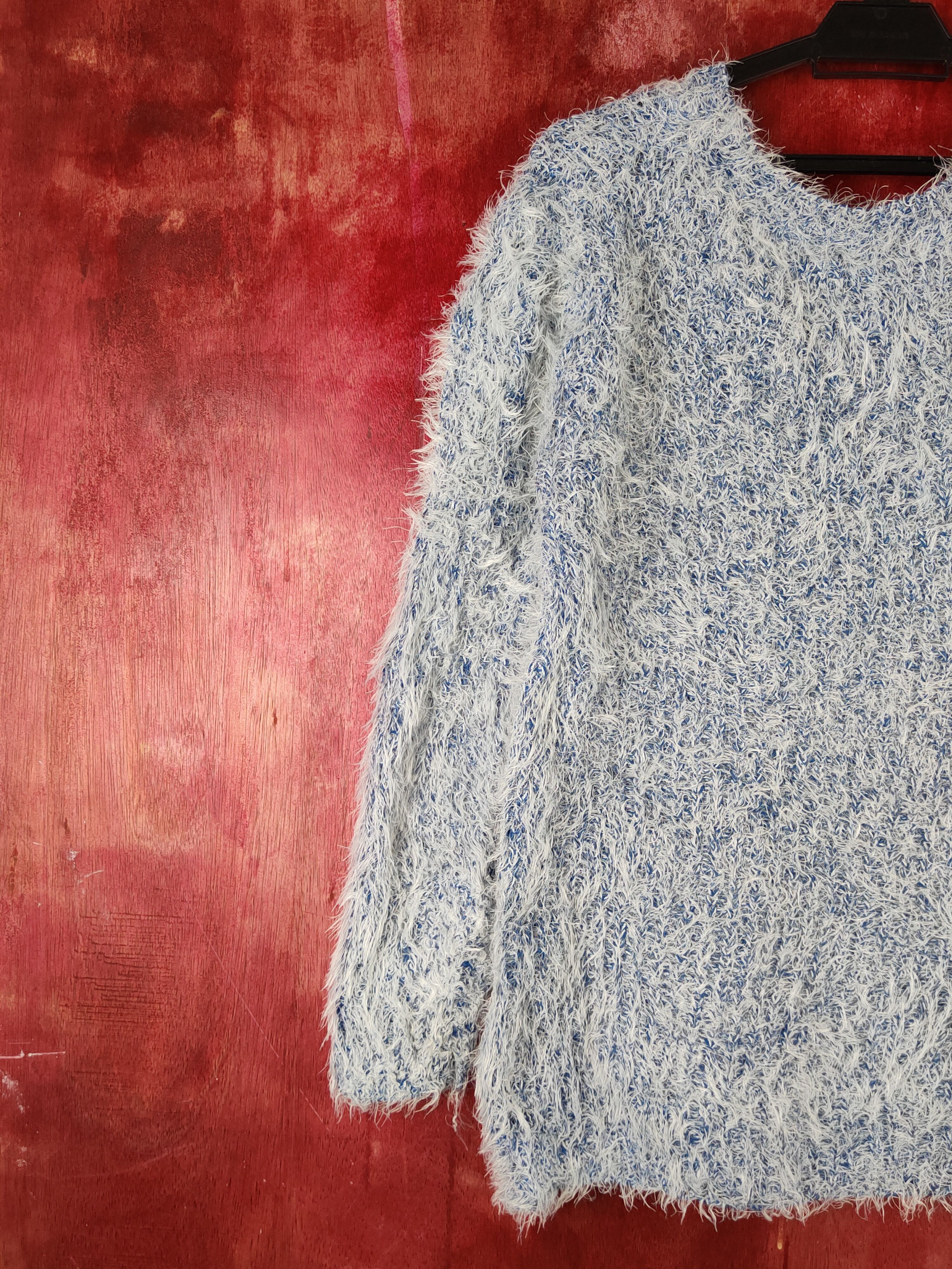 Homespun Knitwear Innocente White Blue Shag Shaggy Fur Mohair Knitwear #S1966 Size M / US 6-8 / IT 42-44 - 8 Thumbnail